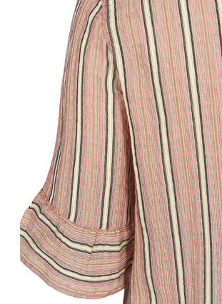 Stribet bluse med 3/4 ærmer og smock, Rose Smoke stripe, Packshot image number 3