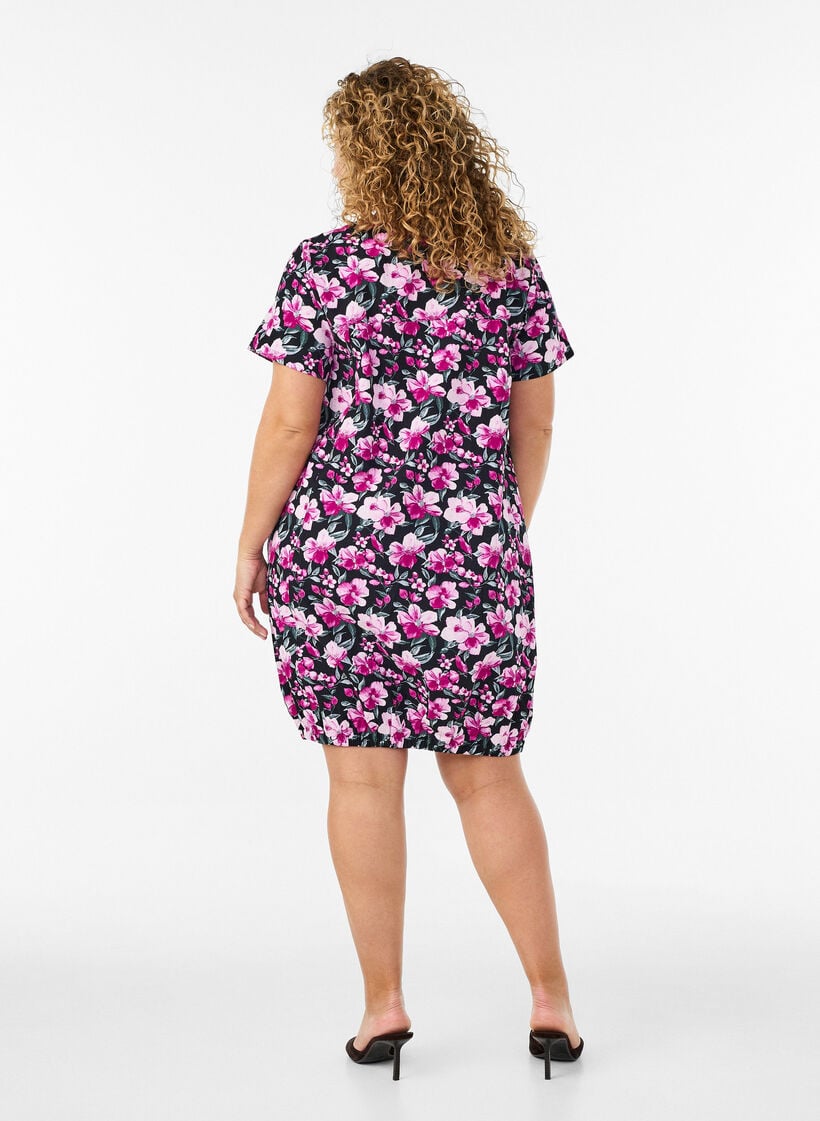 Kort&aelig;rmet bomuldskjole med print, Sort, Model image number 2