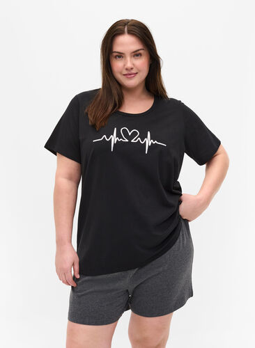 Kortærmet nat t-shirt med tryk, Black HEARTBEAT, Model image number 0