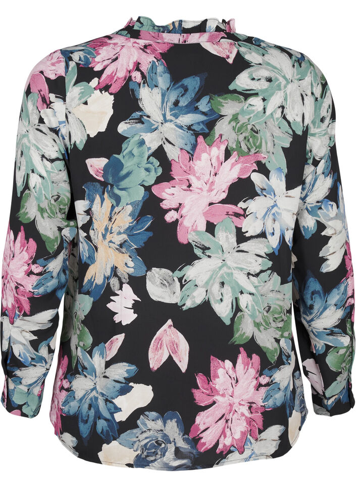 Langærmet bluse med blomsterprint, Rose Flower AOP, Packshot image number 1