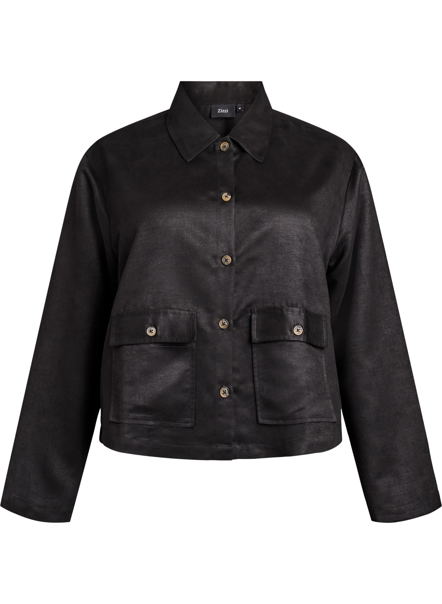 Kort jakke i imiteret ruskind med lommer