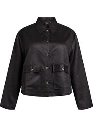 Kort jakke i imiteret ruskind med lommer, Sort