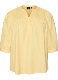 Bluse med smock og 3/4-&aelig;rmer, Gul