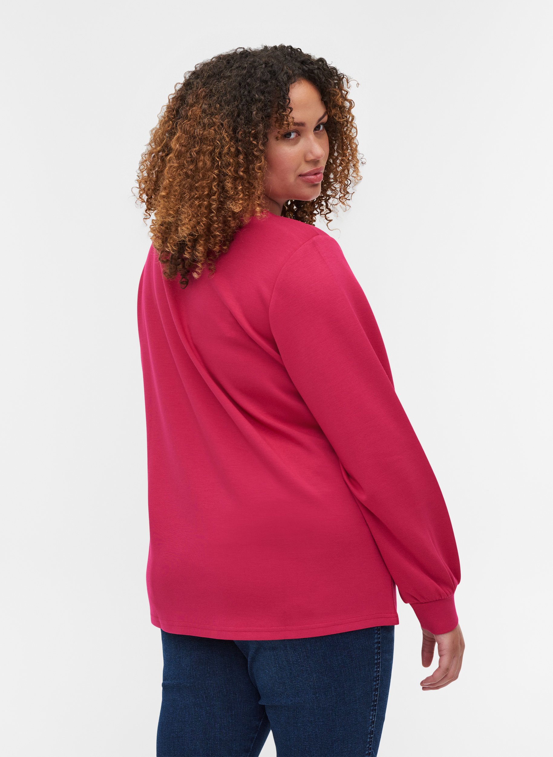 Sweatshirt med rund hals og lange ærmer, Cerise, Model image number 1