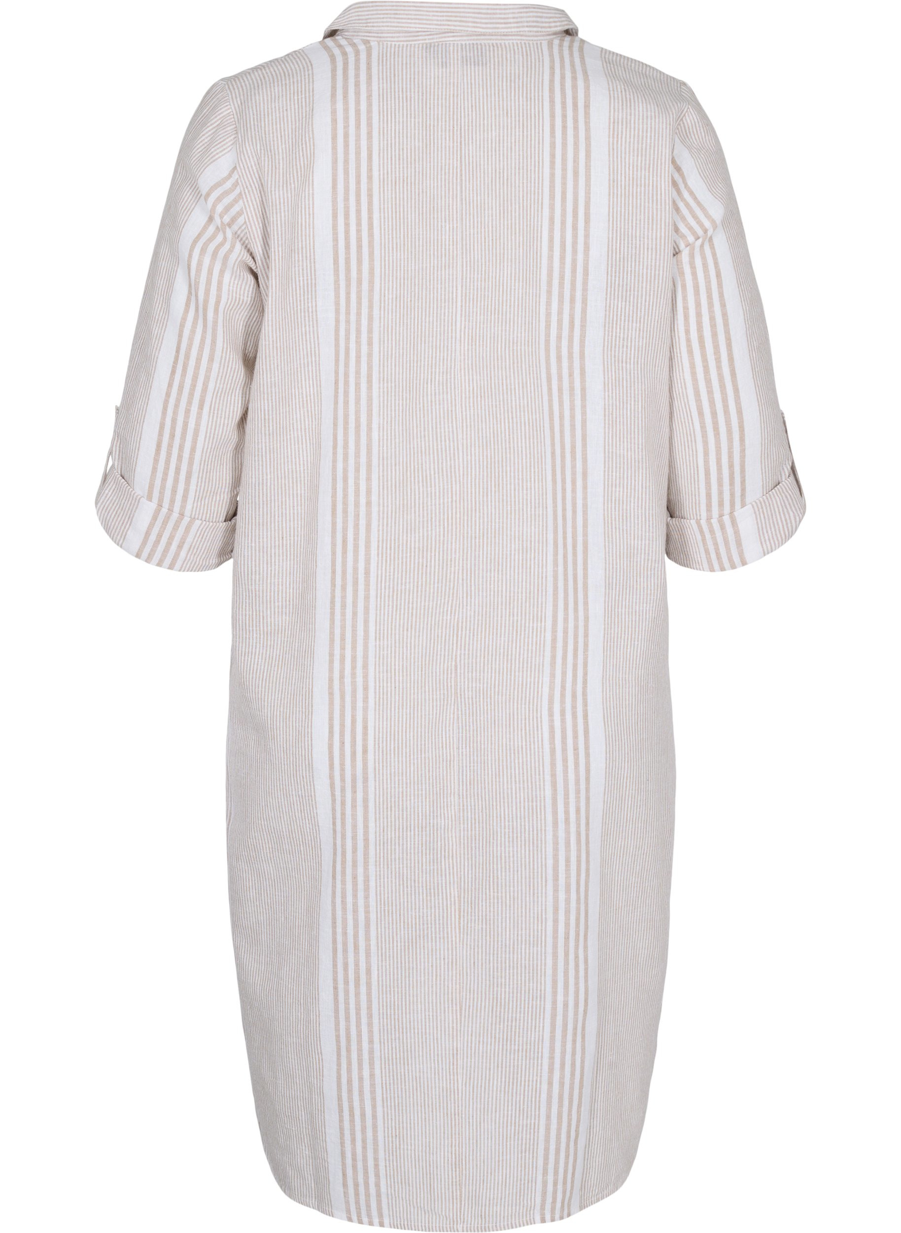 Kjole med v-udskæring og krave, White Taupe Stripe, Packshot image number 1