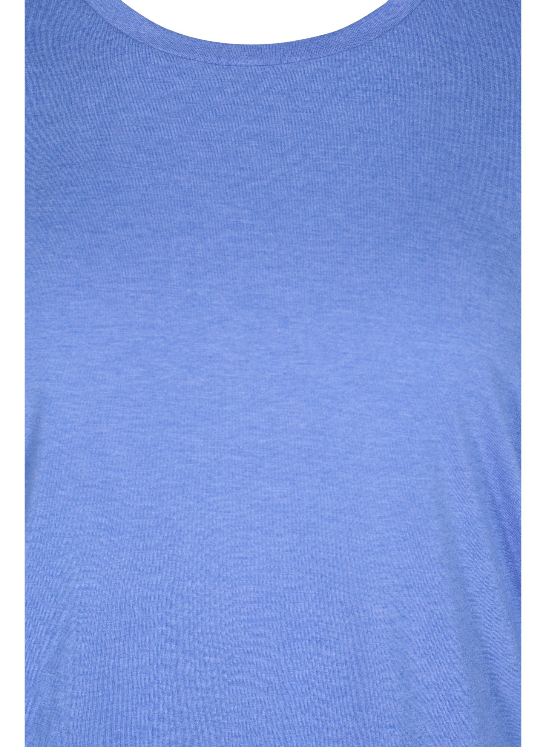 Ensfarvet bluse med 3/4 ærmer, Ultramarine Mel, Packshot image number 2