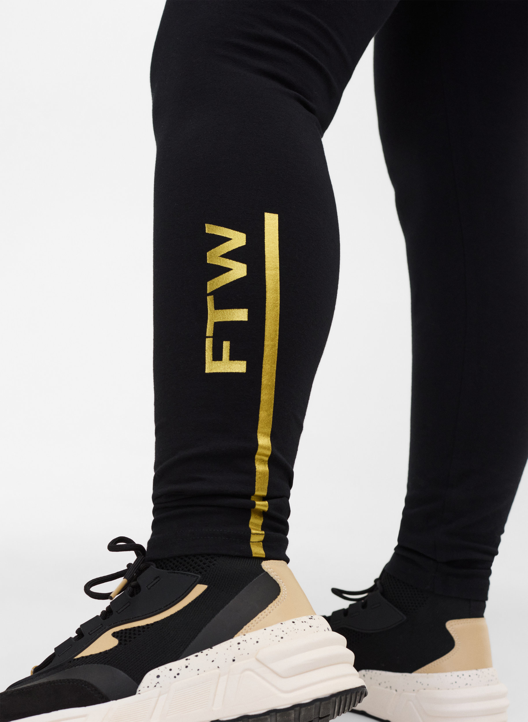 Bomulds leggings med printdetaljer, Black, Model image number 2