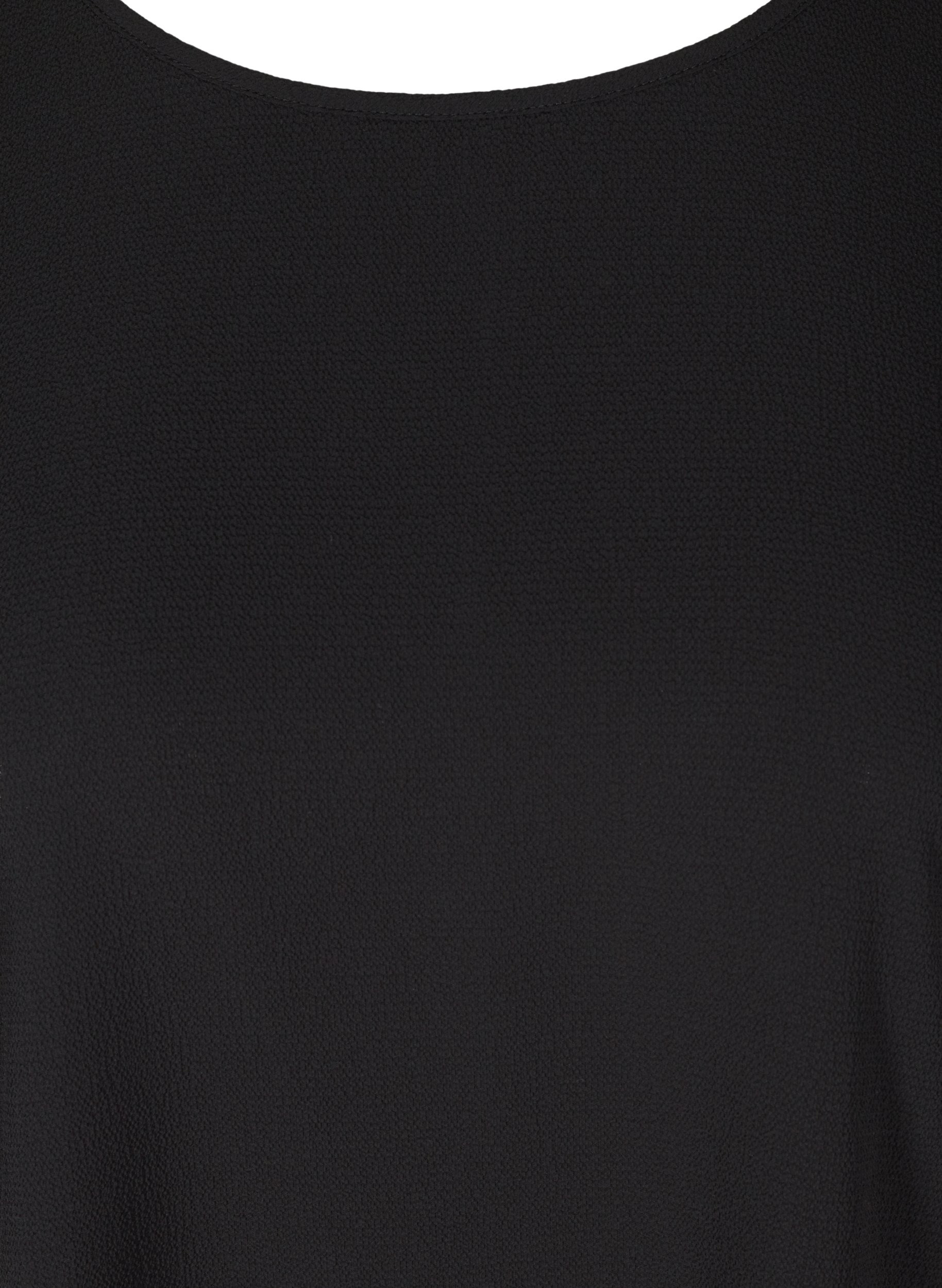 Bluse med korte ærmer og rund halsudskæring, Black, Packshot image number 2