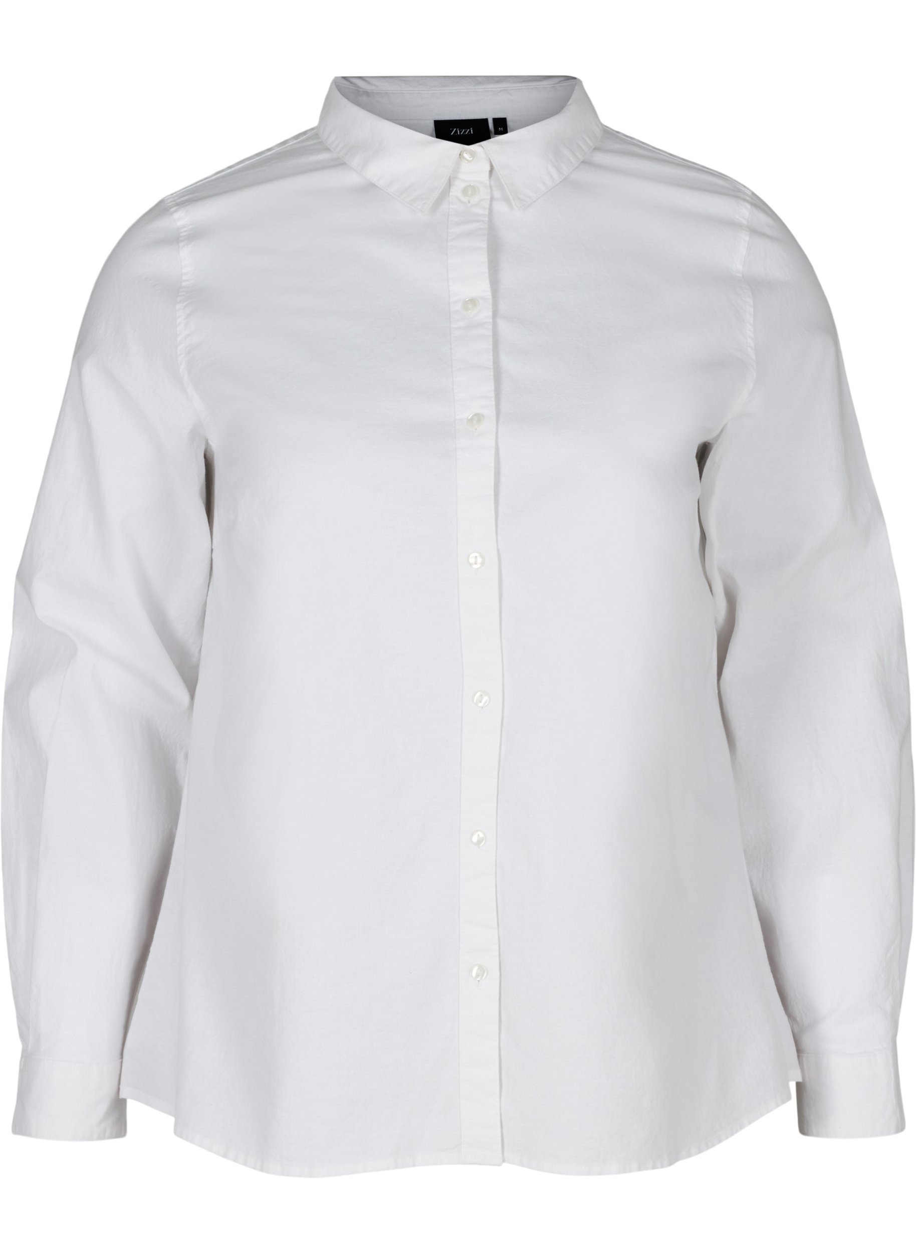 Langærmet skjorte i bomuld, Bright White, Packshot image number 0