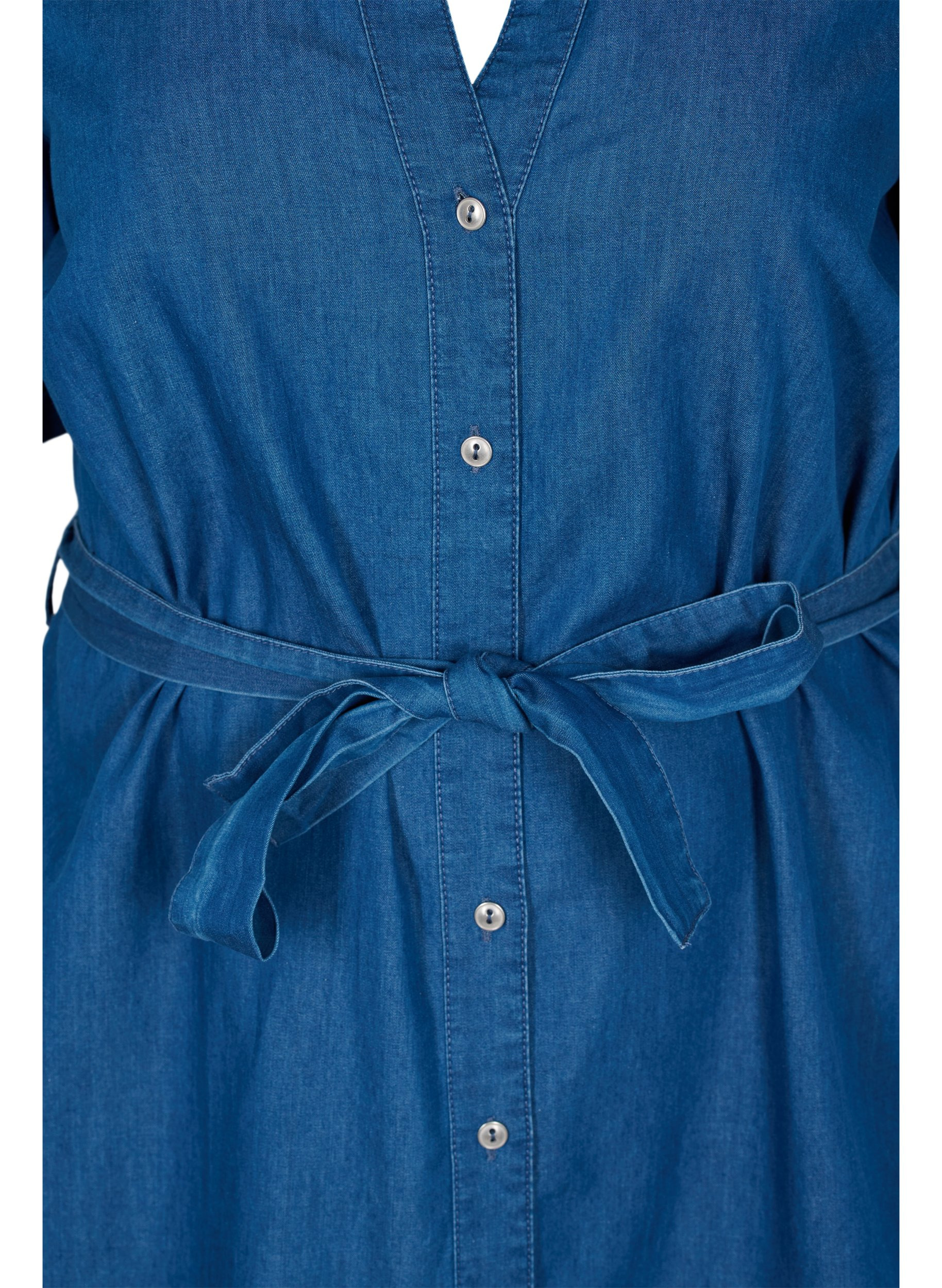 Bomulds denimskjole med taljebælte, Medium Blue, Packshot image number 2