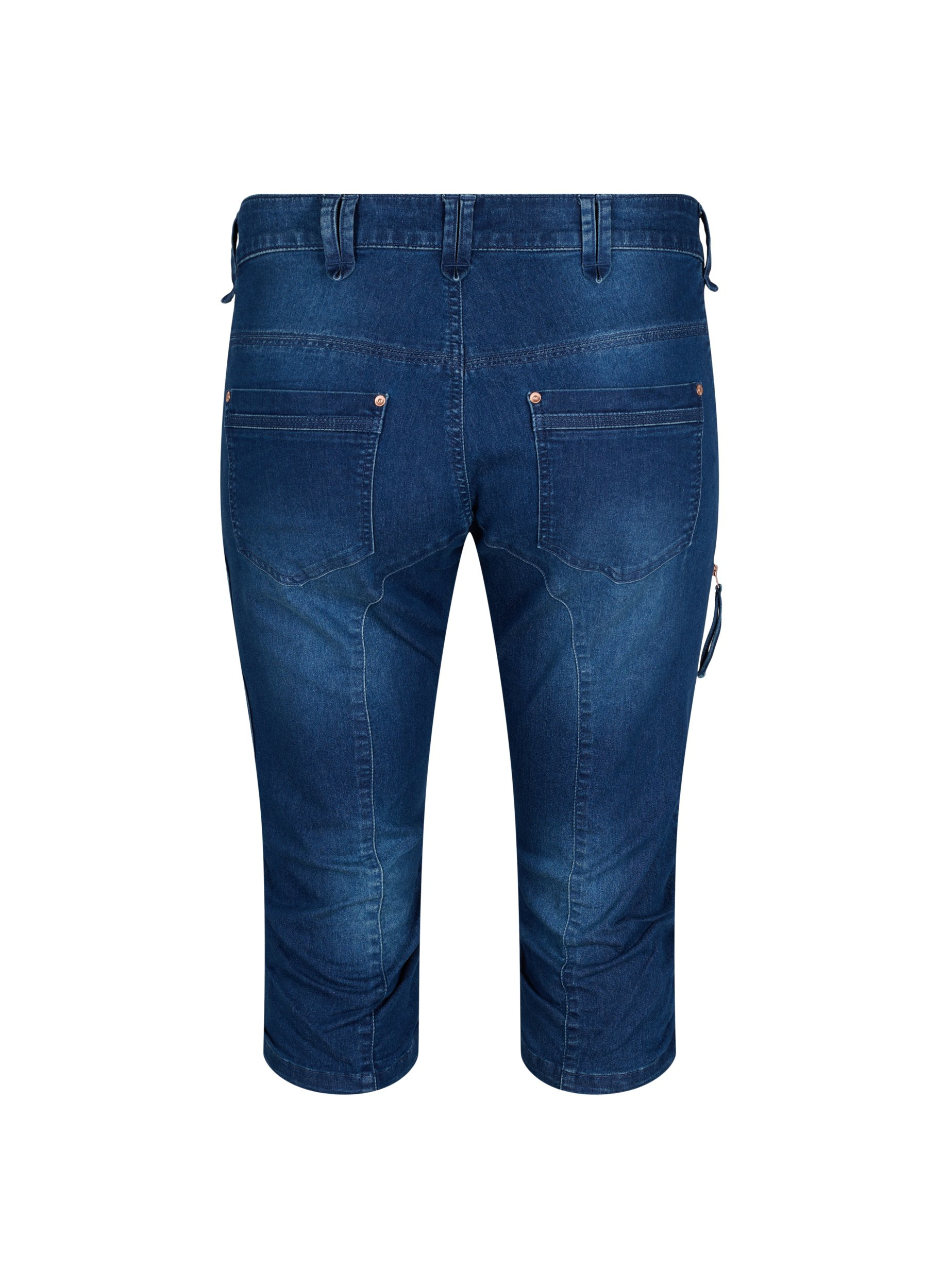 Slim fit capri jeans med lommer, Dark blue denim, Packshot image number 1
