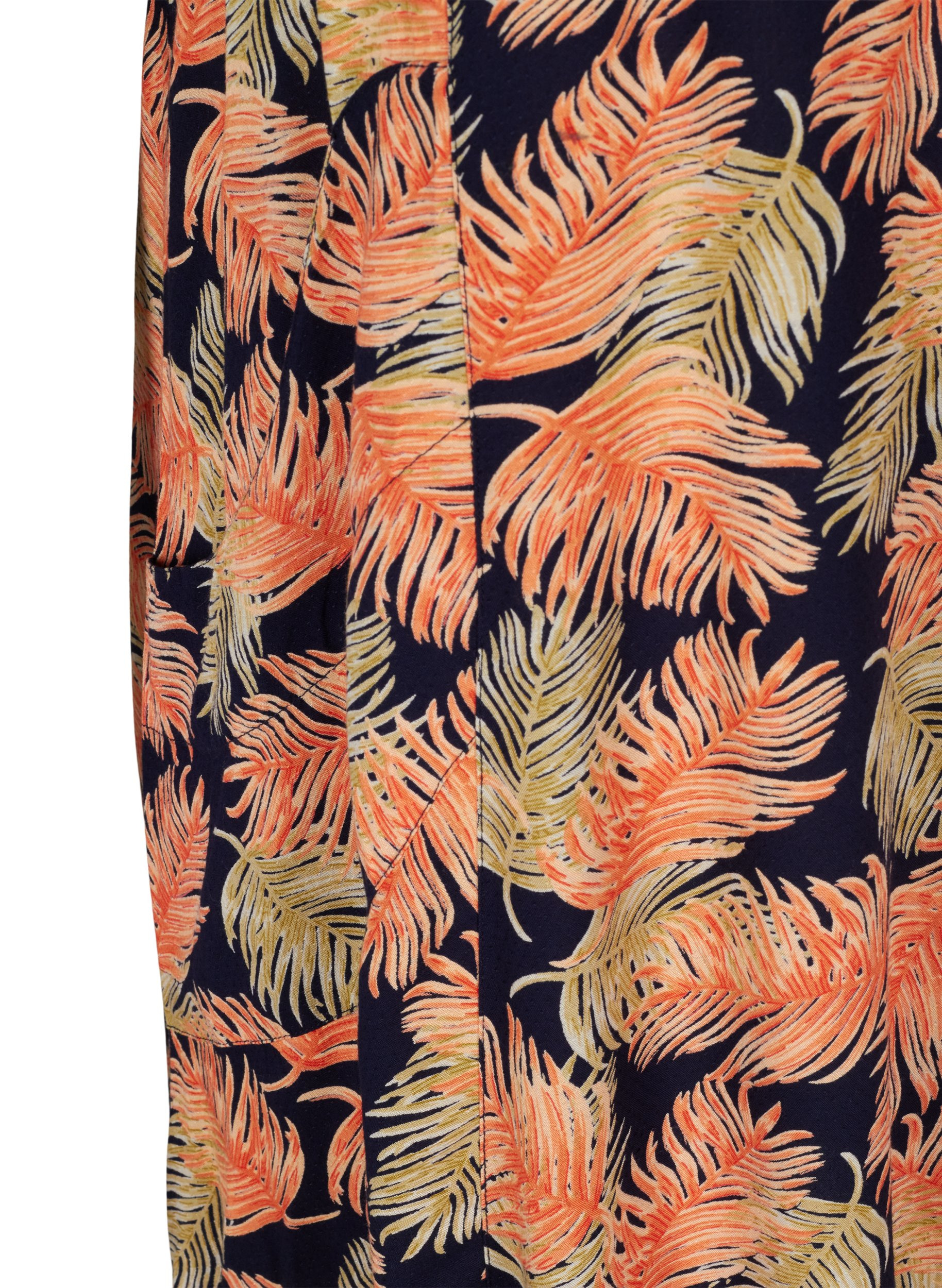 Kortærmet viskose kjole med print, Orange Leaf, Packshot image number 3