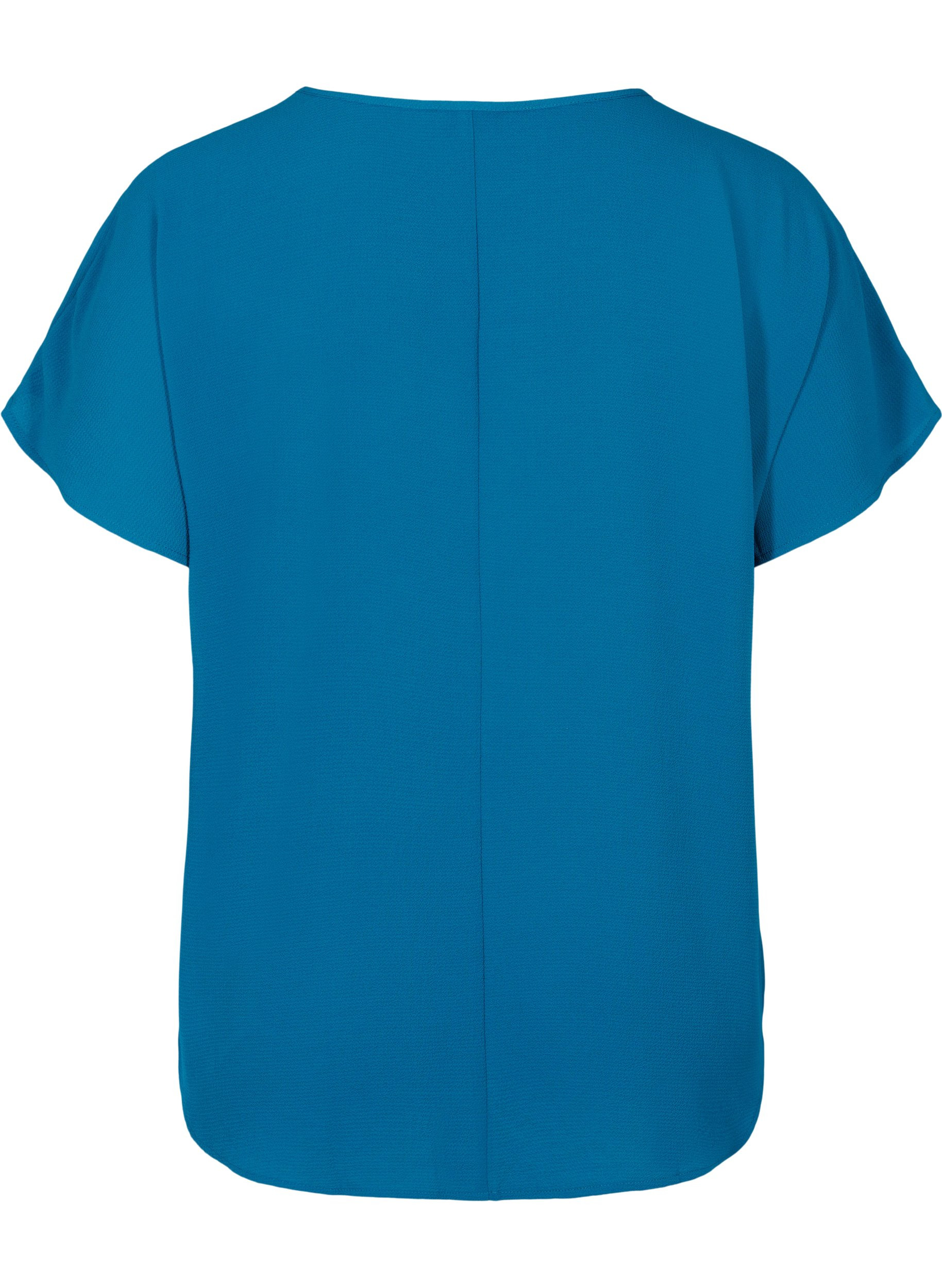 Bluse med korte ærmer og rund halsudskæring, Moroccan Blue, Packshot image number 1
