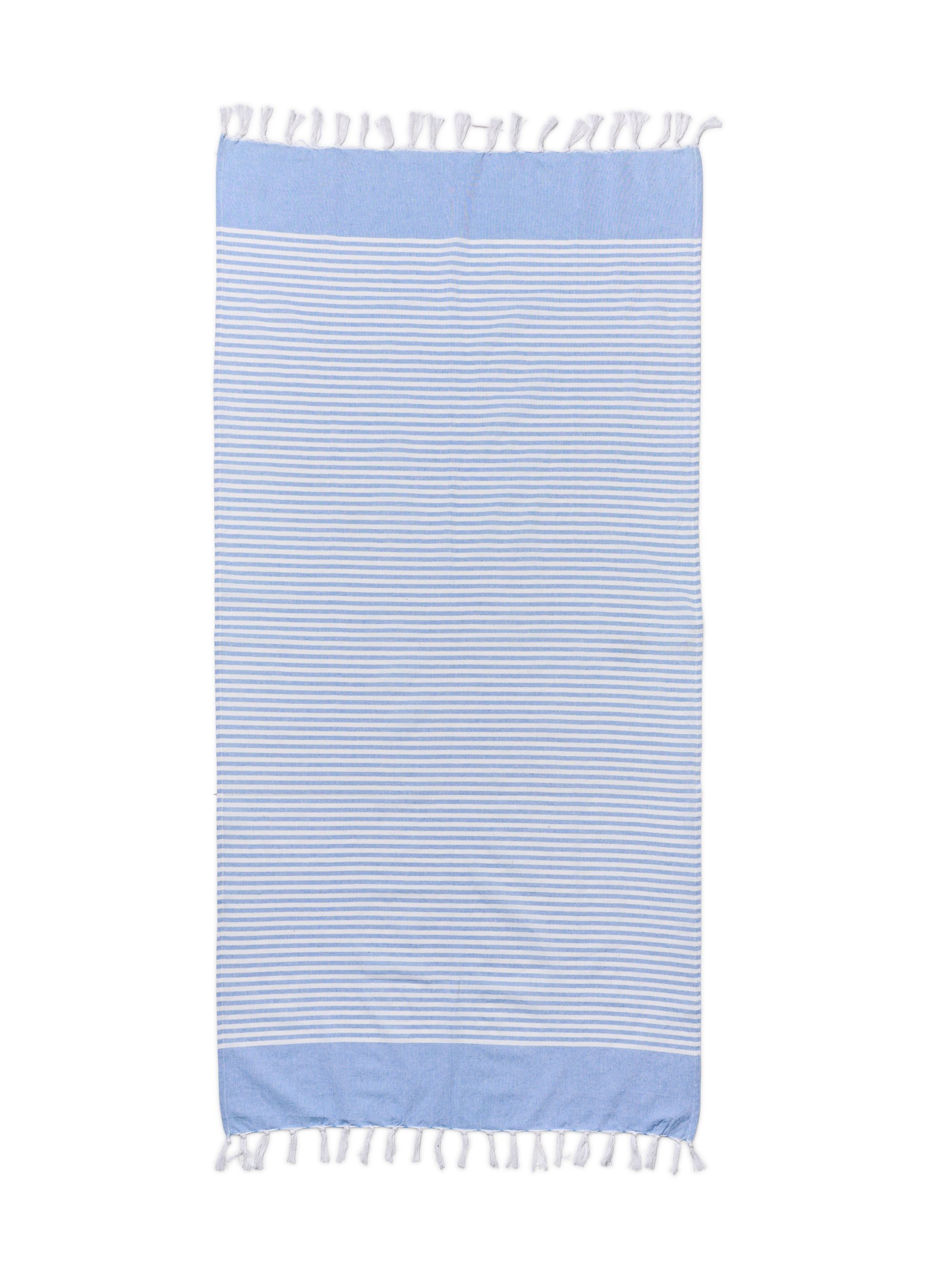 Stribet håndklæde med frynser, Light Blue Melange, Packshot image number 1