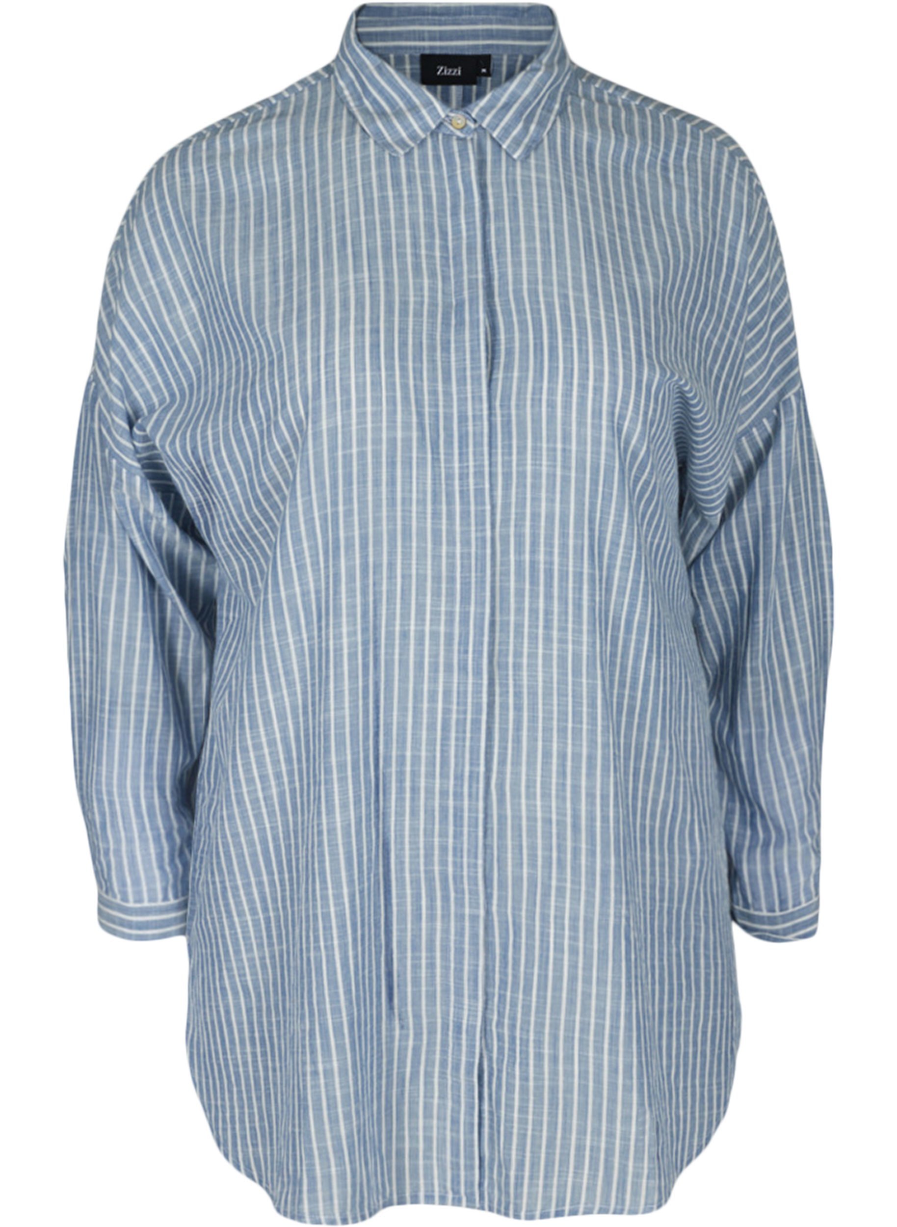 Lang stribet skjorte i bomuld, Country Blue Stripe