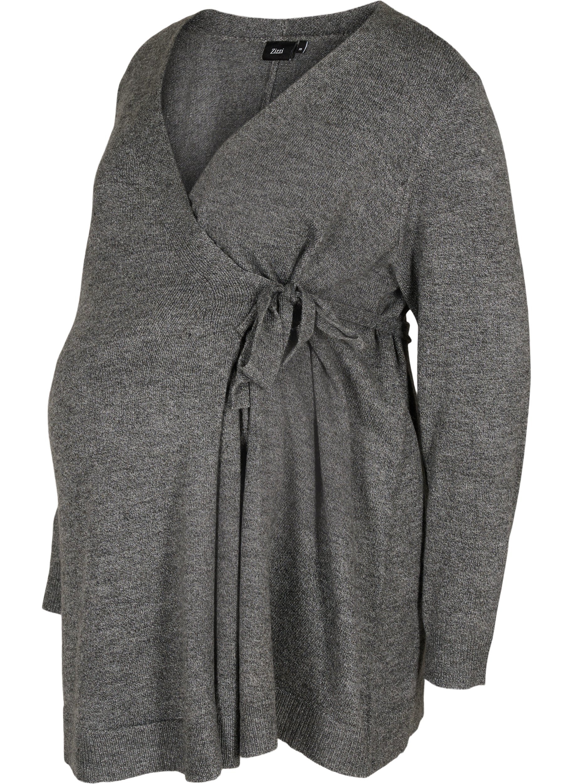 Meleret graviditets strikbluse med wrap , Medium Grey Melange, Packshot image number 0