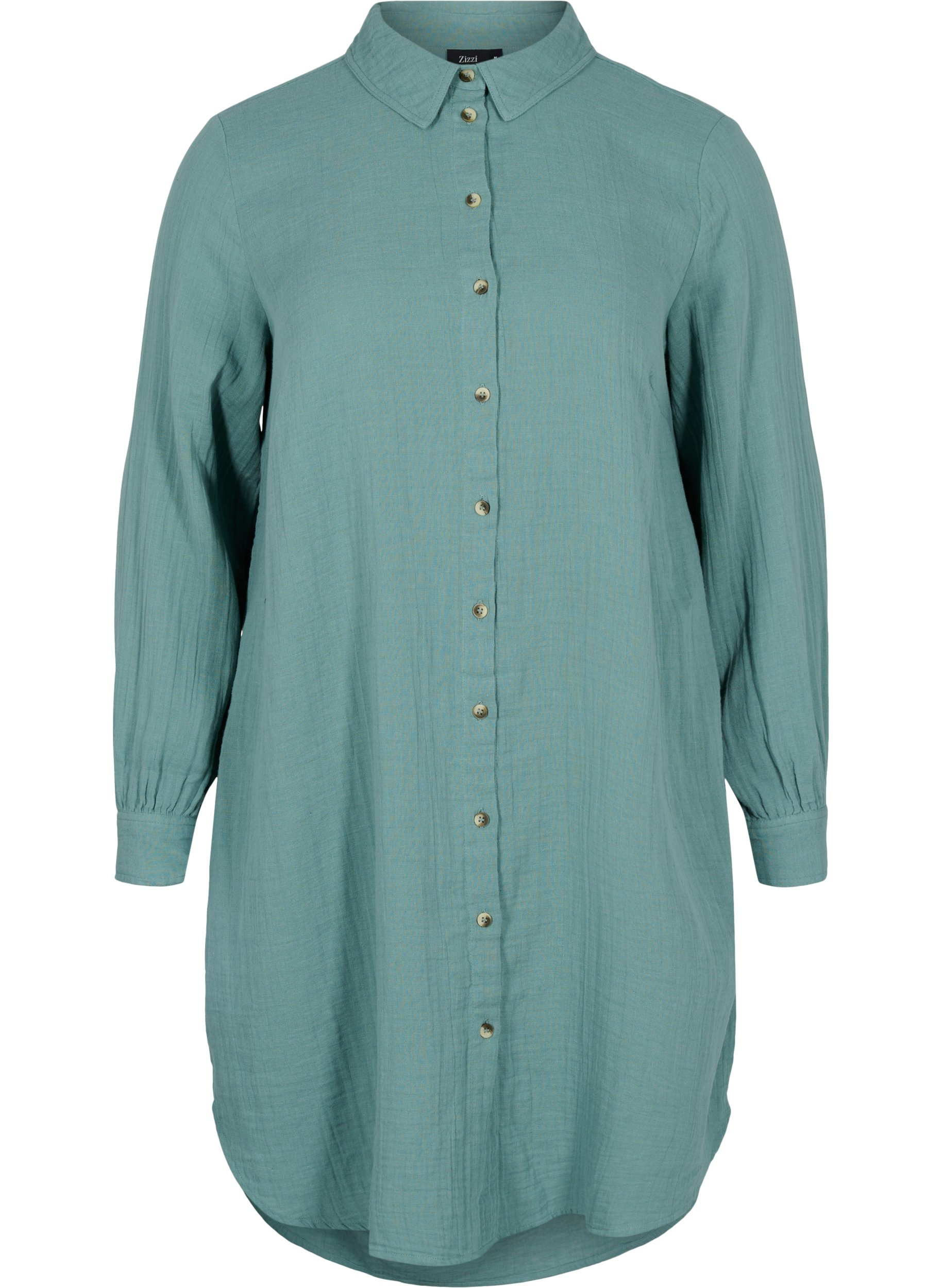 Lang bomulds skjorte med en klassisk  krave, Sagebrush Green