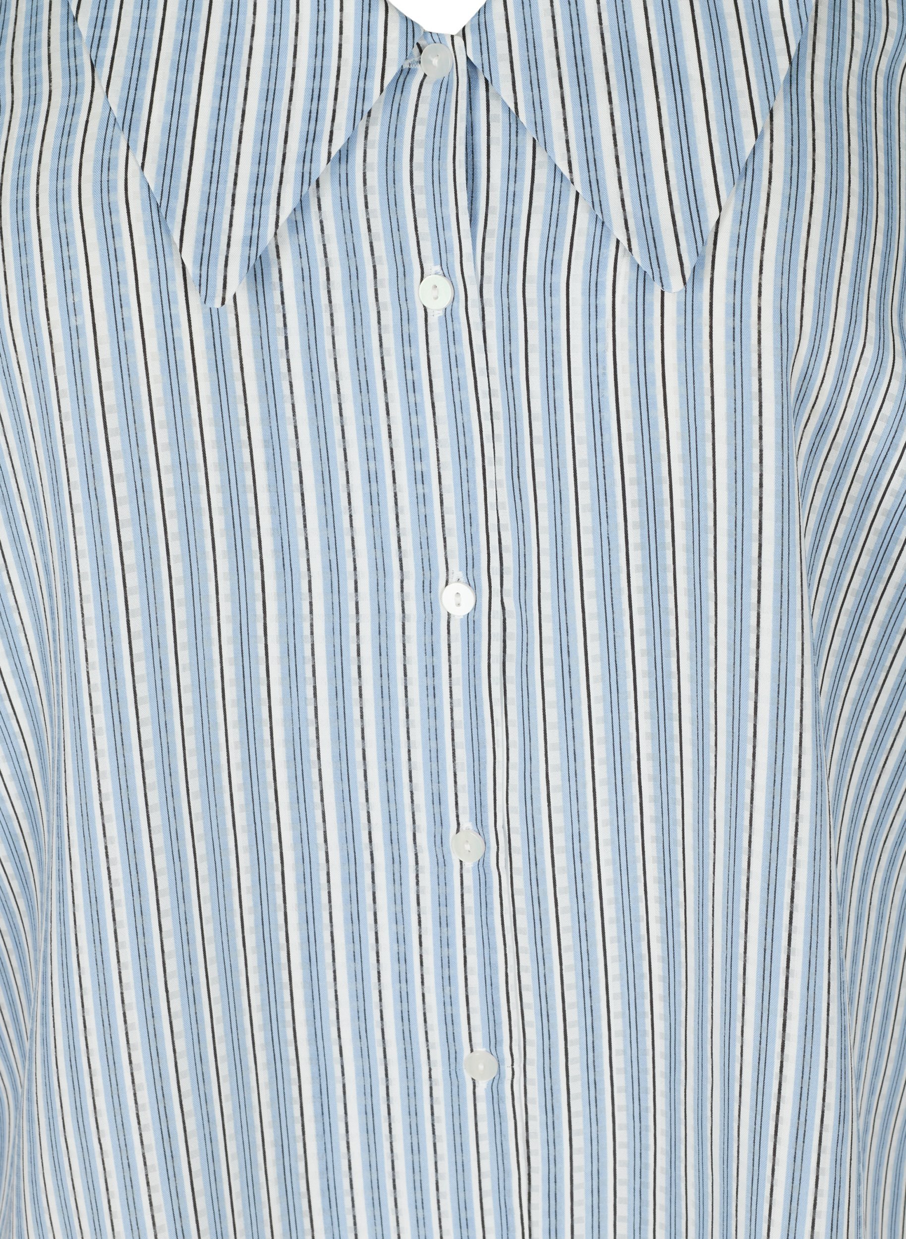 Stribet skjortebluse med stor krave, Light Blue Stripe, Packshot image number 2