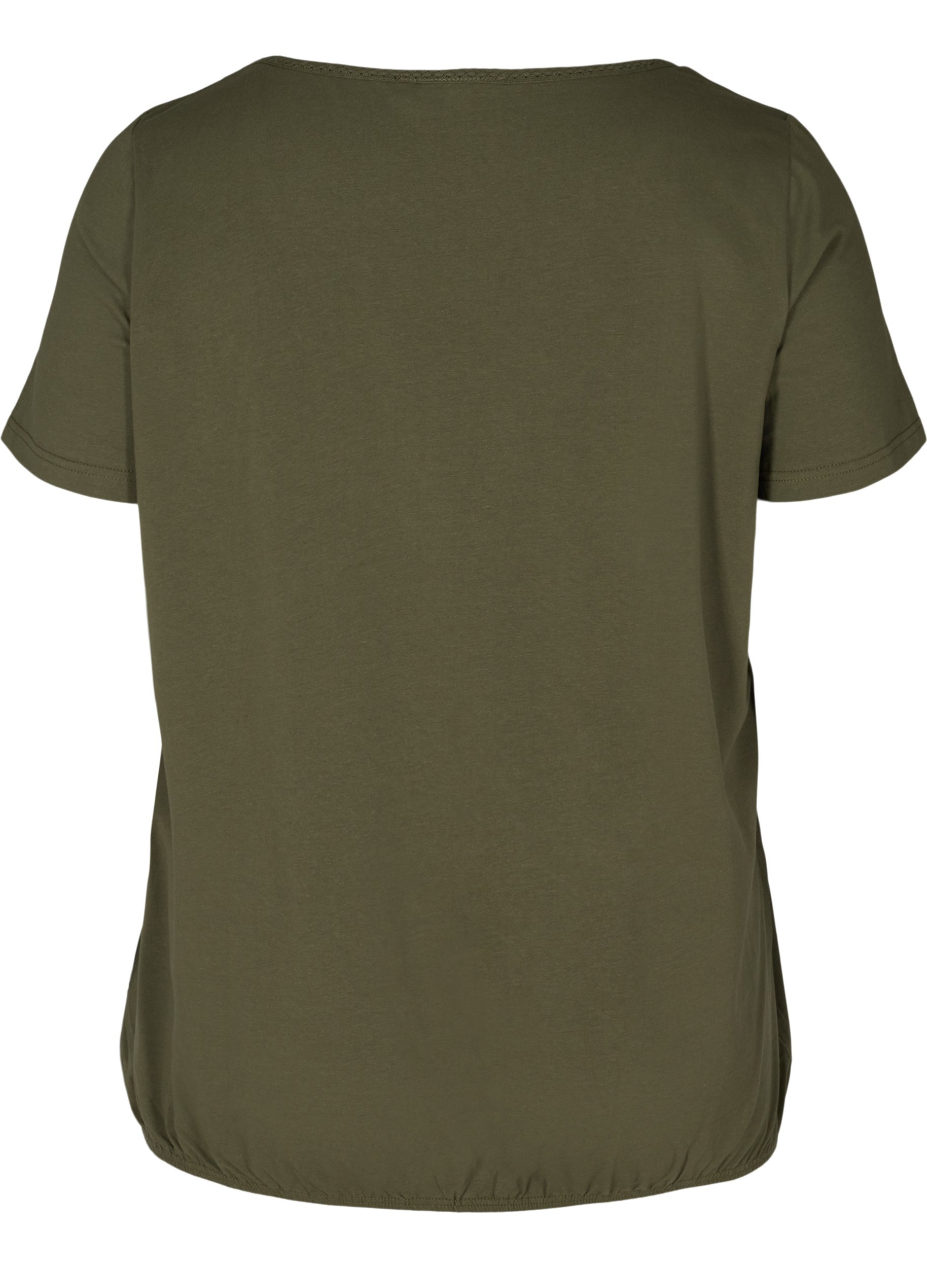 Kortærmet t-shirt med rund hals og blondekant, Ivy Green, Packshot image number 1