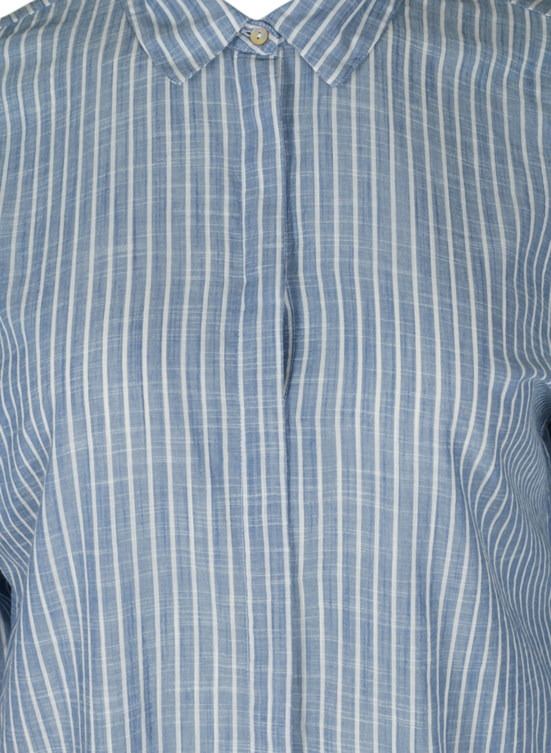 Lang stribet skjorte i bomuld, Country Blue Stripe, Packshot image number 2