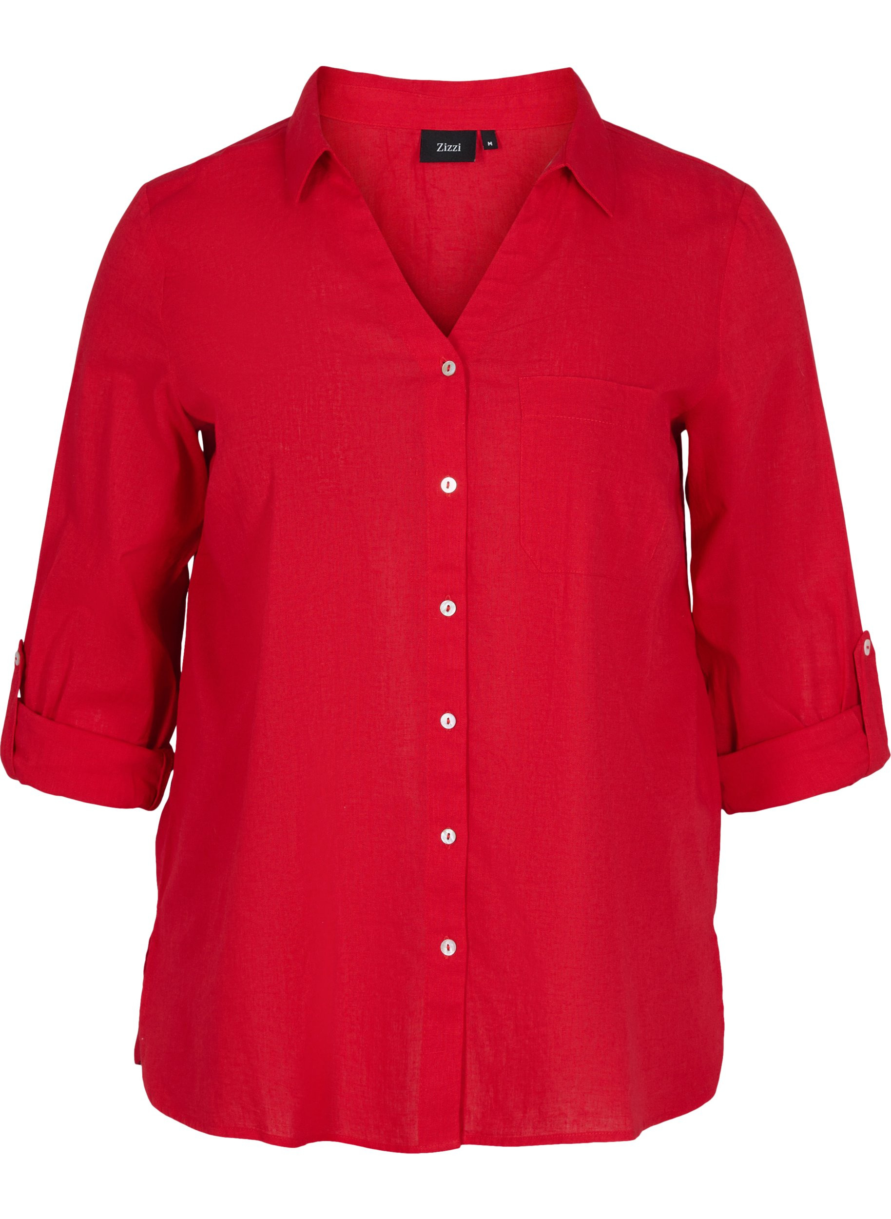 Bluse med 3/4 ærmer og knapper, Chinese Red, Packshot