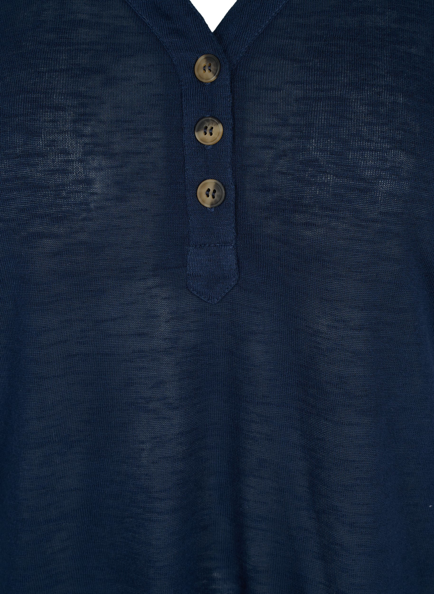 Kortærmet t-shirt med knapper , Navy Blazer, Packshot image number 2