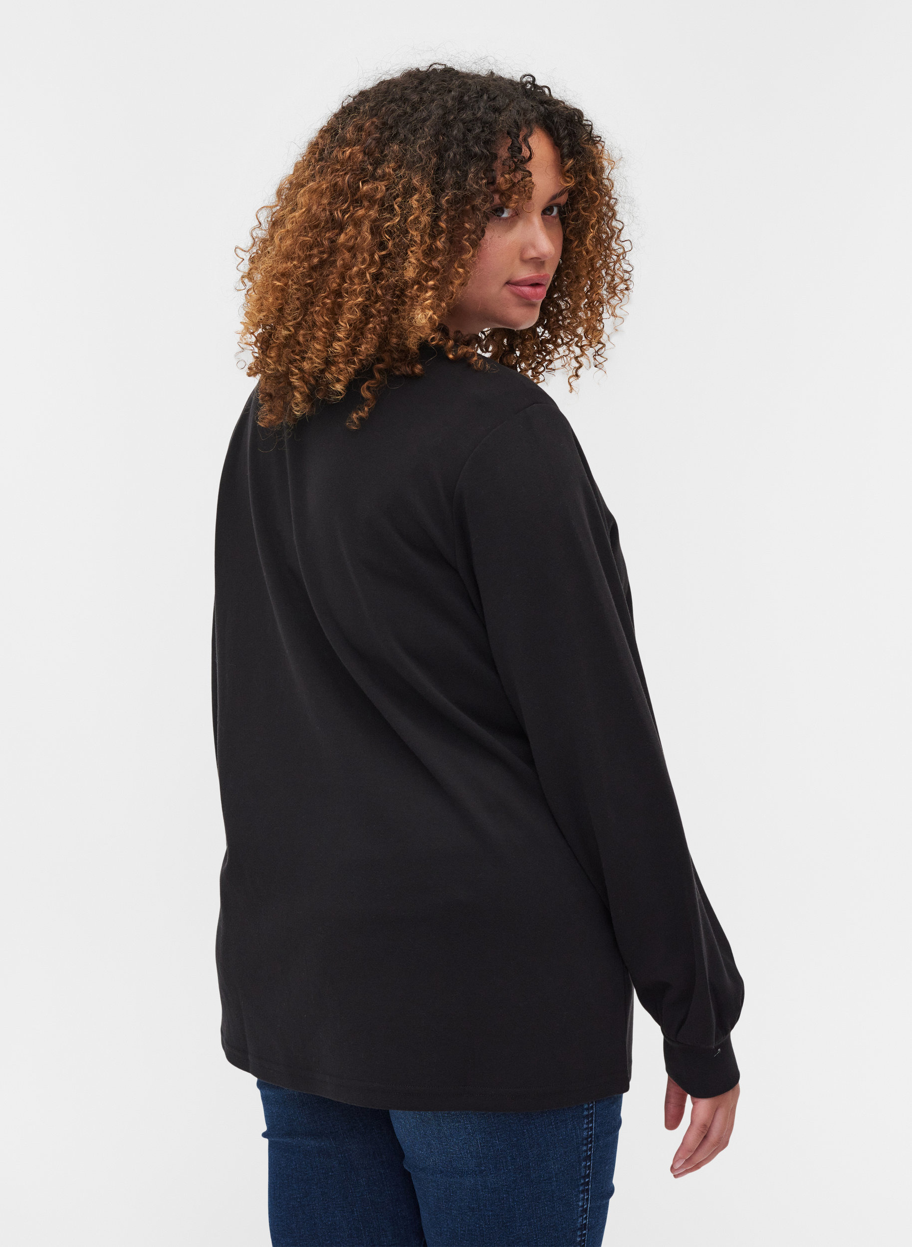 Sweatshirt med rund hals og lange ærmer, Black, Model image number 1