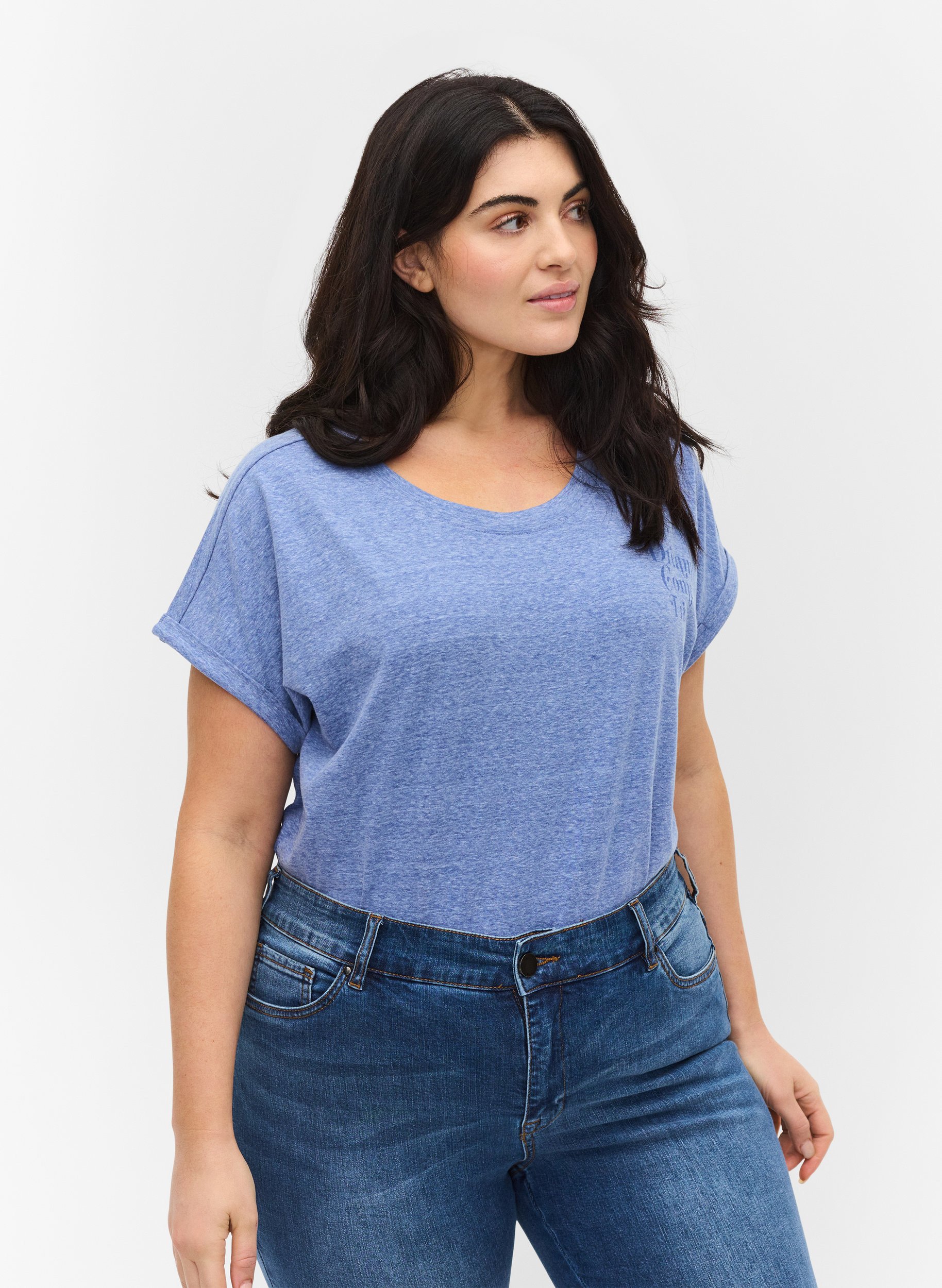 Meleret t-shirt i bomuld, Dazzling Blue Mel, Model image number 0