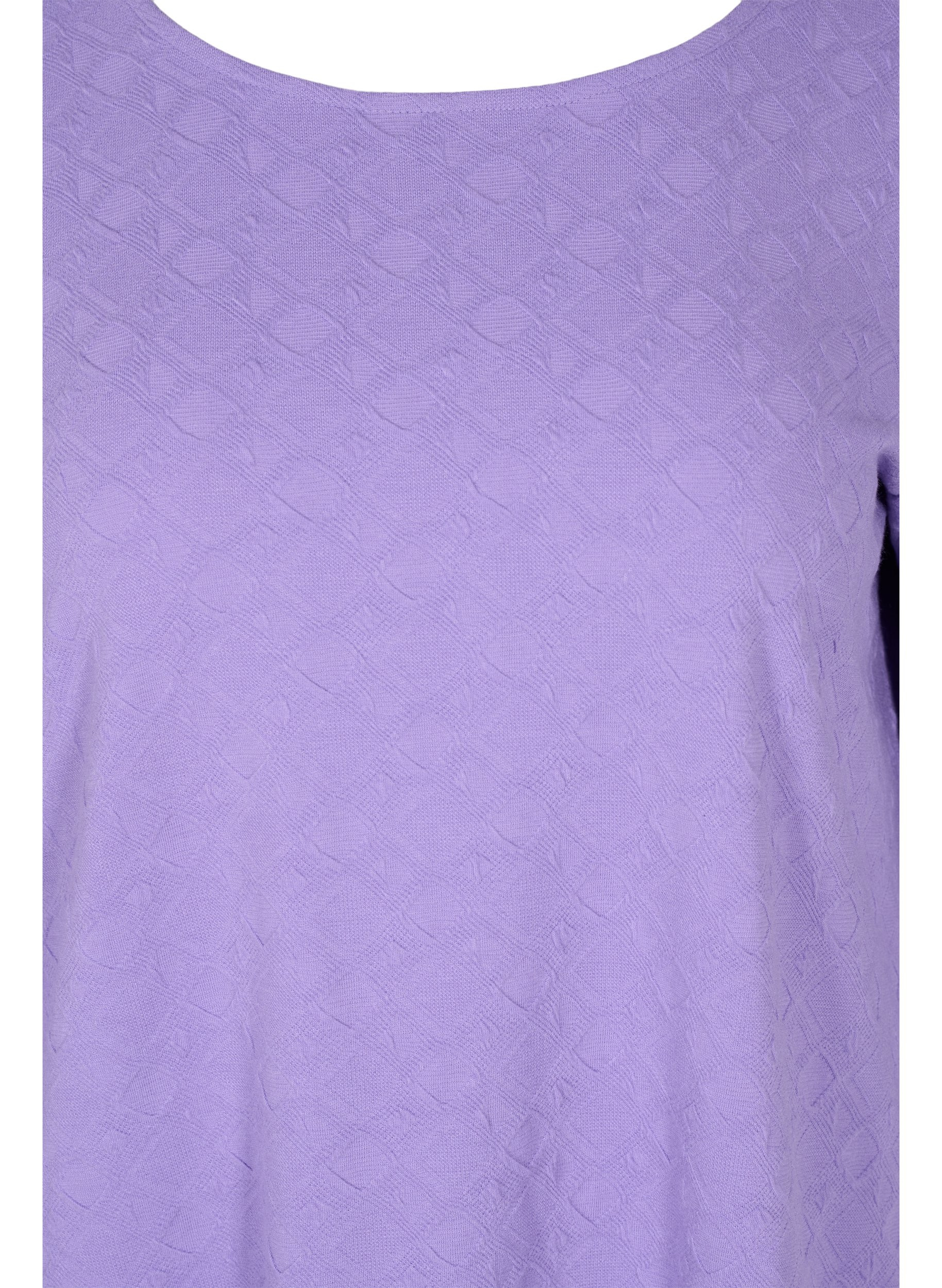 Lang bluse med rund hals og 3/4 ærmer, Paisley Purple, Packshot image number 2