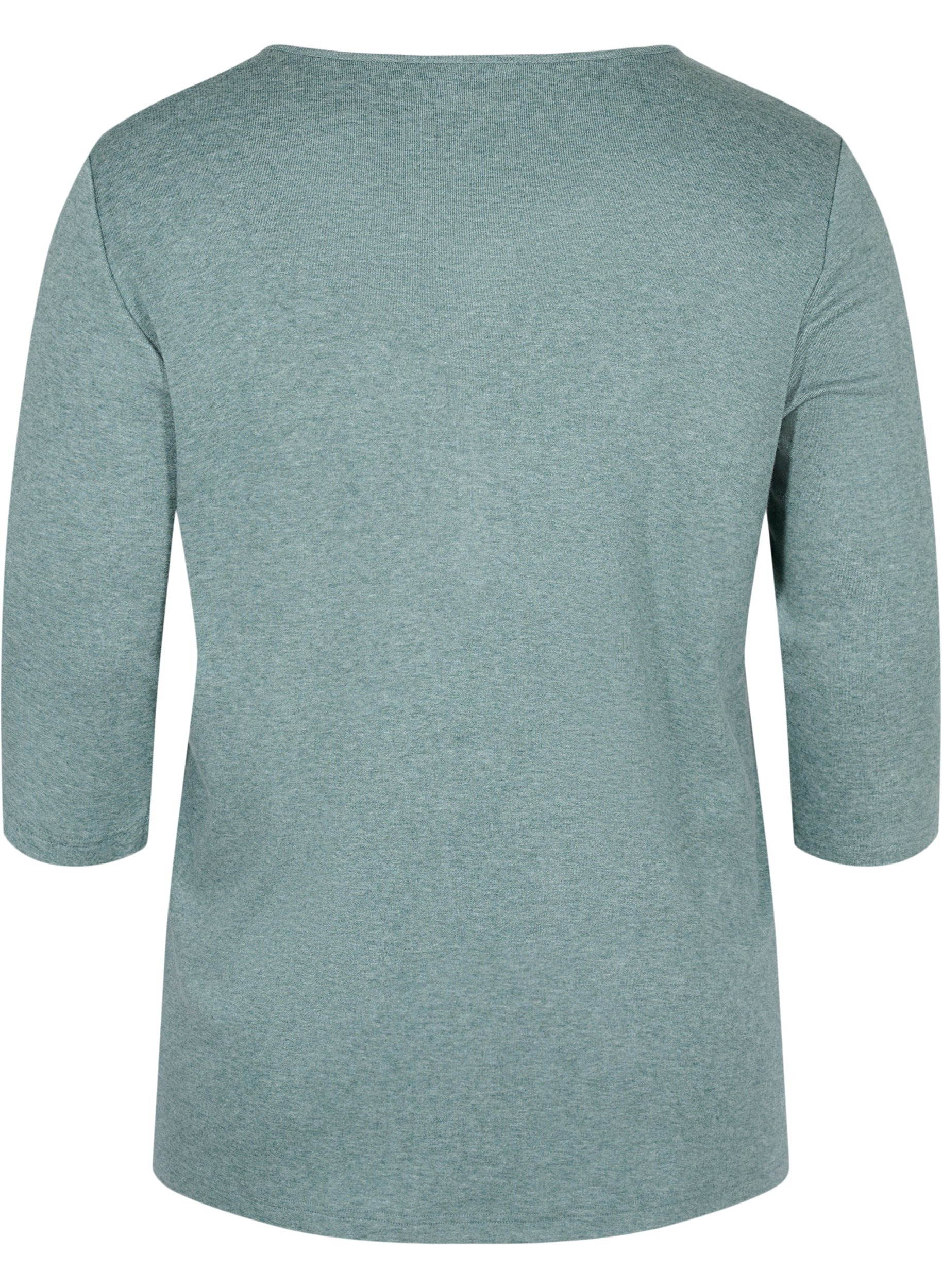 Meleret bluse med knapper og 3/4 ærmer , Green Melange, Packshot image number 1