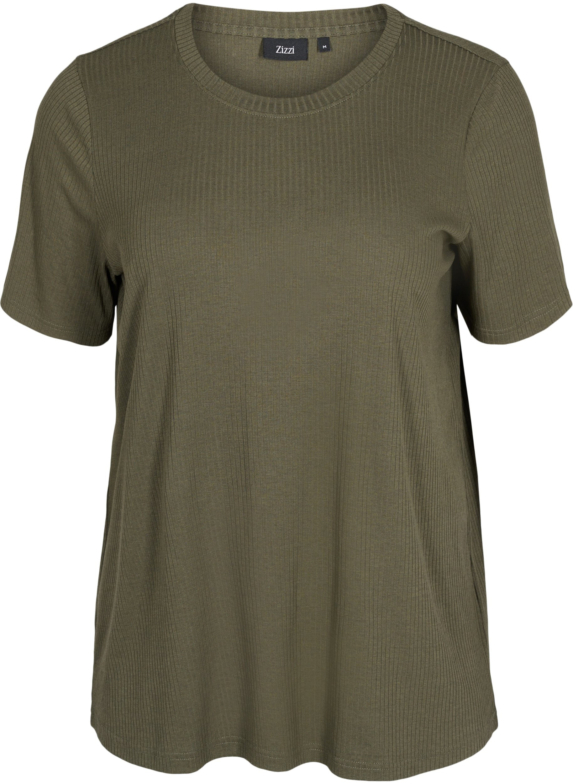 Kortærmet t-shirt i ribkvalitet, Dusty Olive, Packshot image number 0