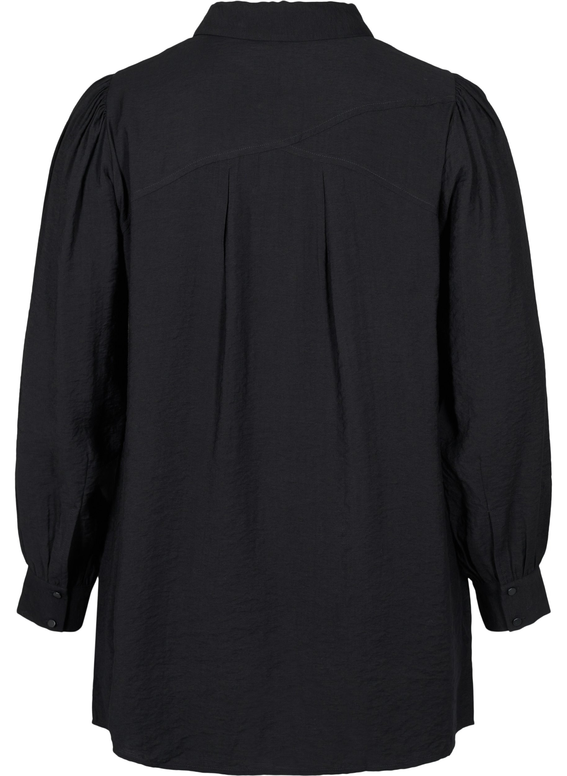 Lang ensfarvet skjorte i viskosemix, Black, Packshot image number 1