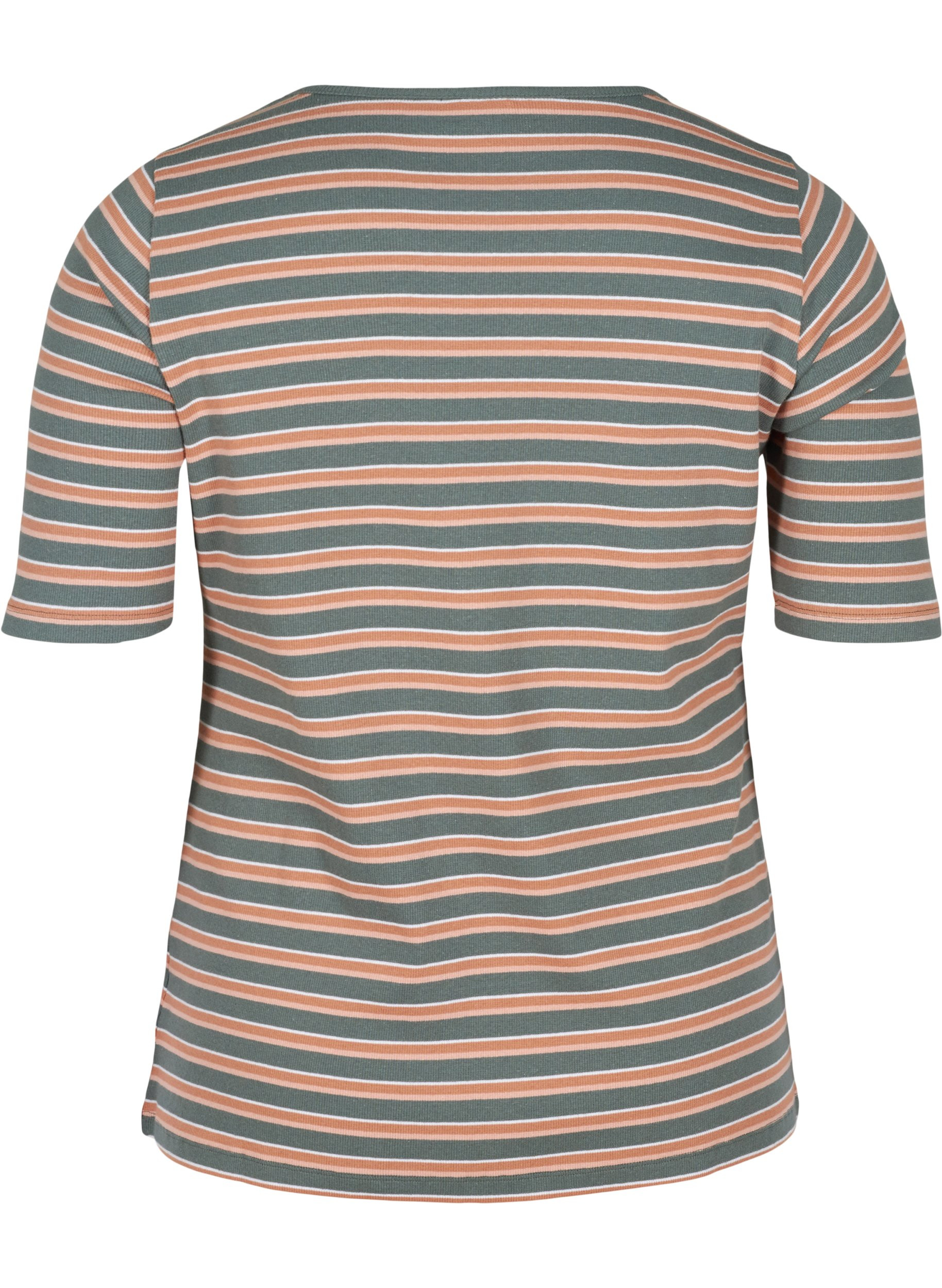 Stribet bomulds t-shirt i rib, Balsam Green Stripe, Packshot image number 1