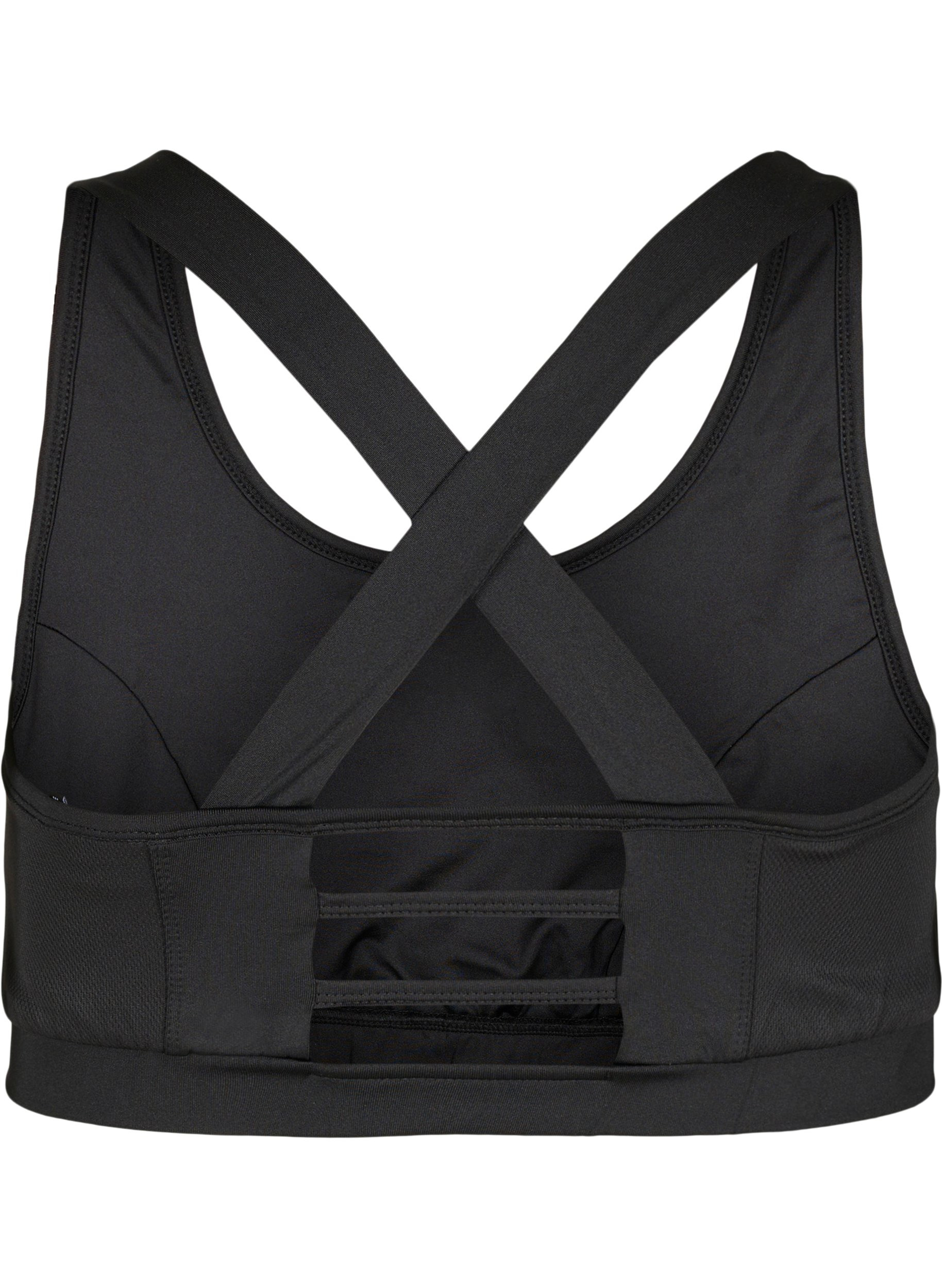 Ensfarvet sports bh med krydset ryg, Black, Packshot image number 1