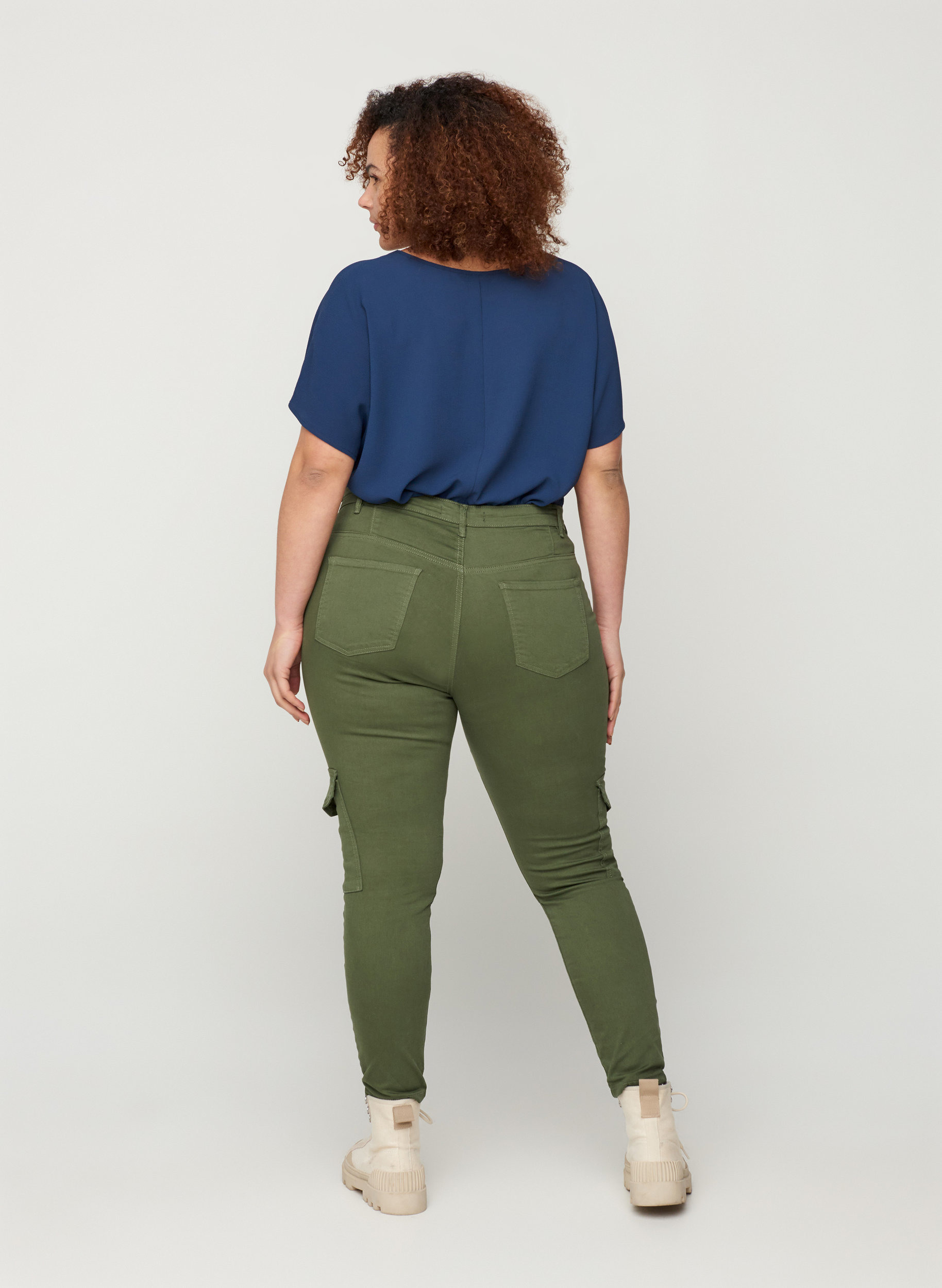 Bomulds bukser med ankellængde, Army green , Model image number 0