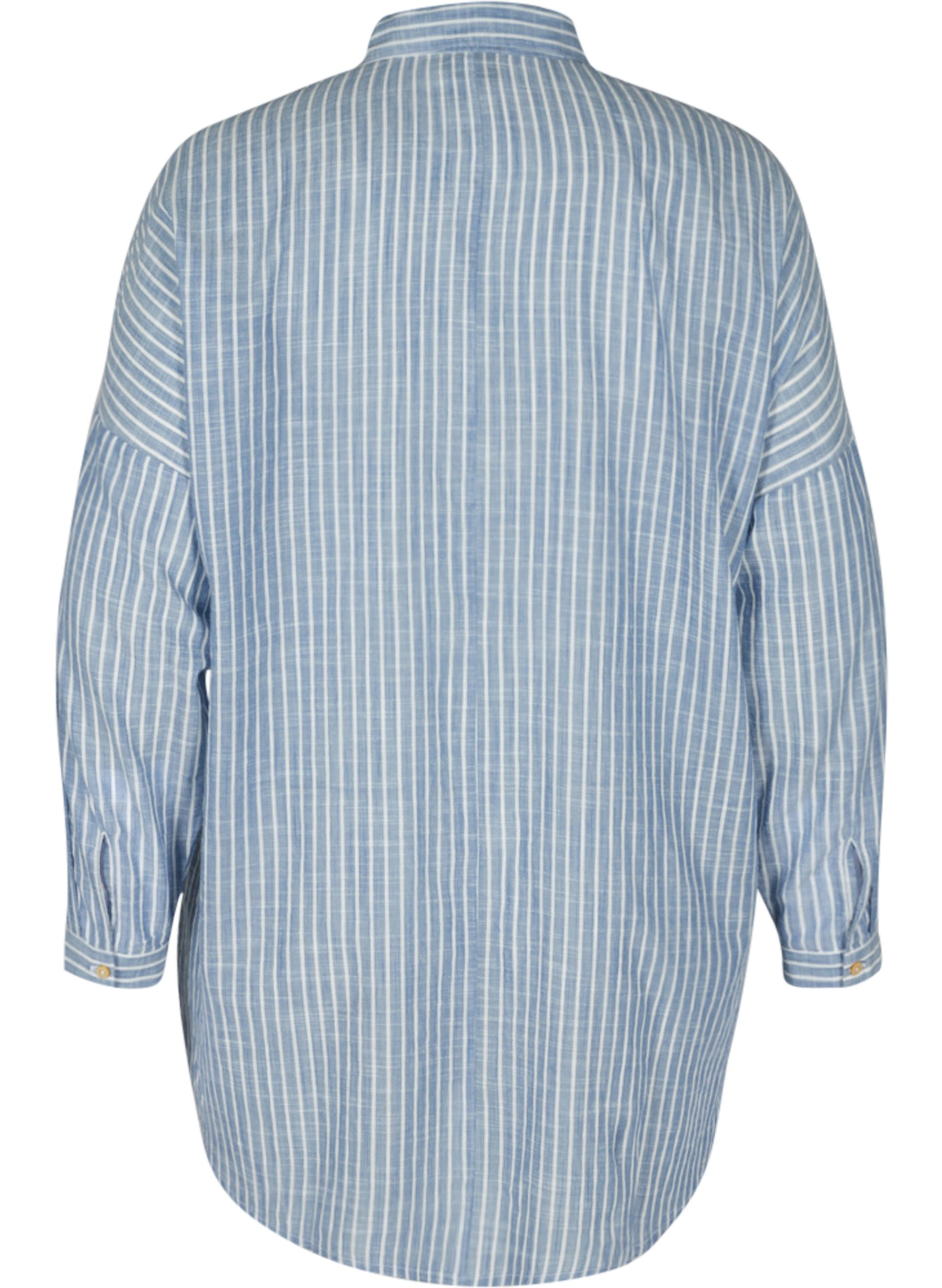 Lang stribet skjorte i bomuld, Country Blue Stripe, Packshot image number 1