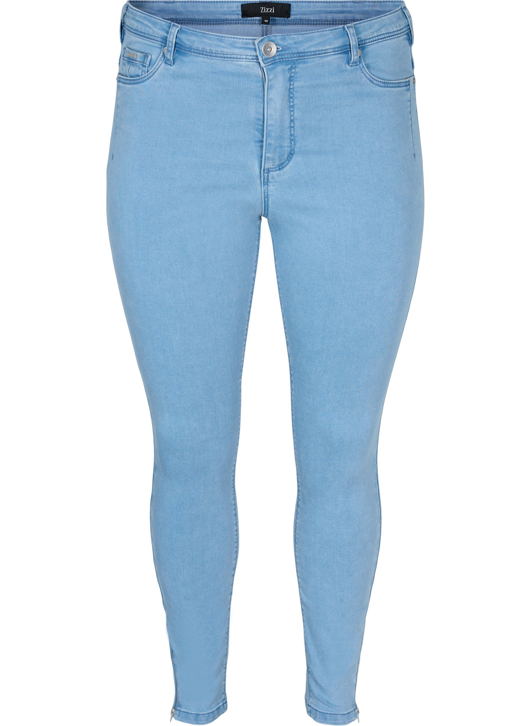 Cropped Amy jeans med lynlås, Light blue denim