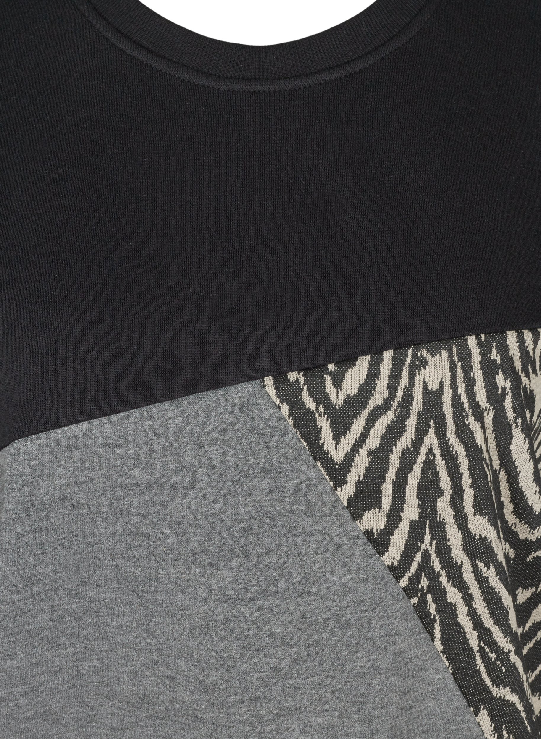 Sweatshirt med printdetaljer, Black Grey Zebra, Packshot image number 2