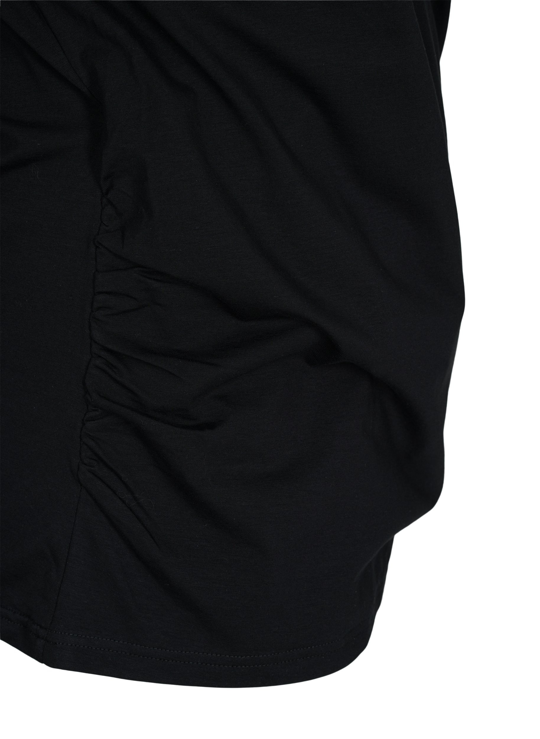 Bomulds bluse med 3/4 ærmer og wrap, Black, Packshot image number 3