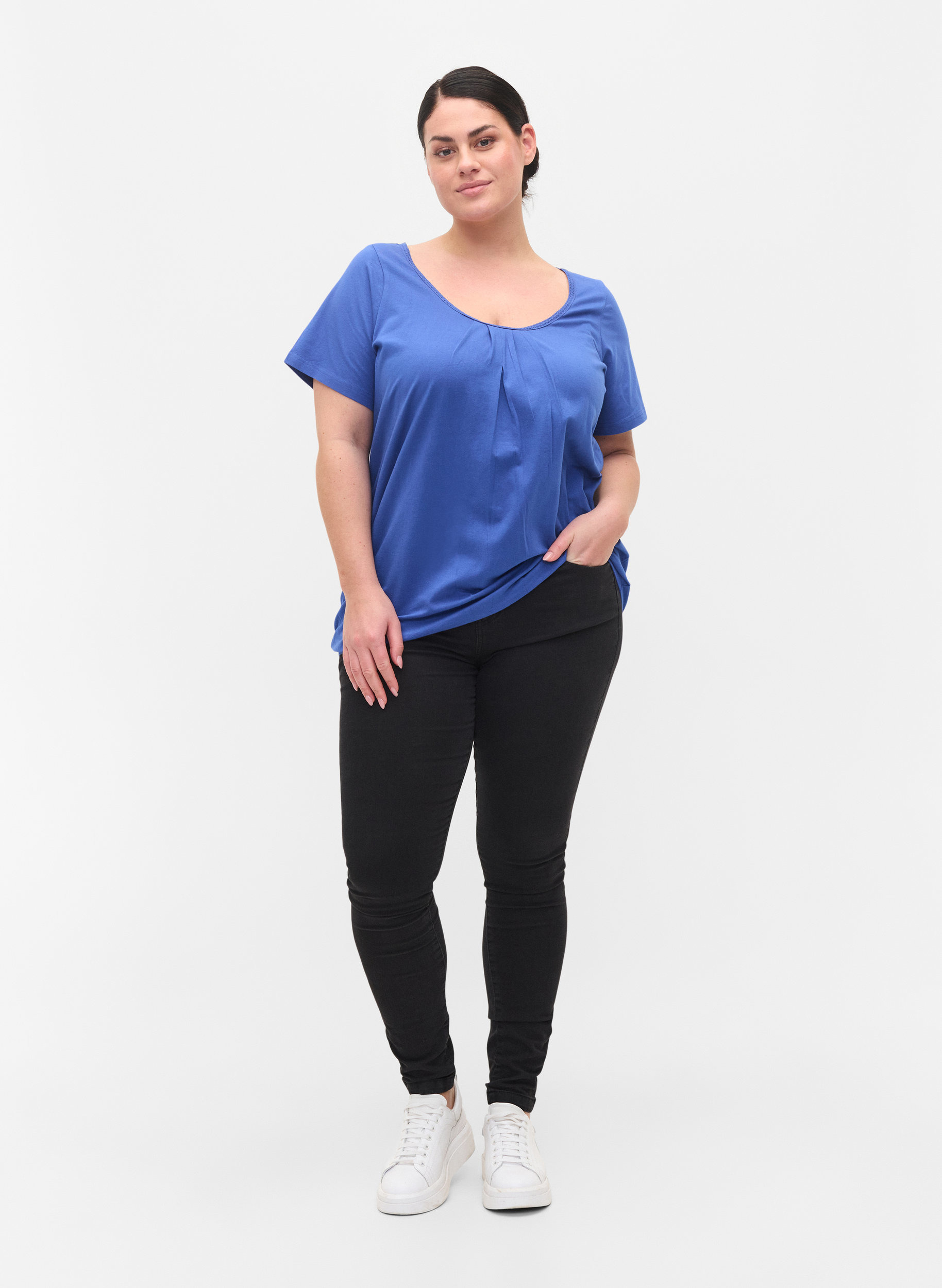 Bomulds t-shirt med korte ærmer, Dazzling Blue, Model image number 2