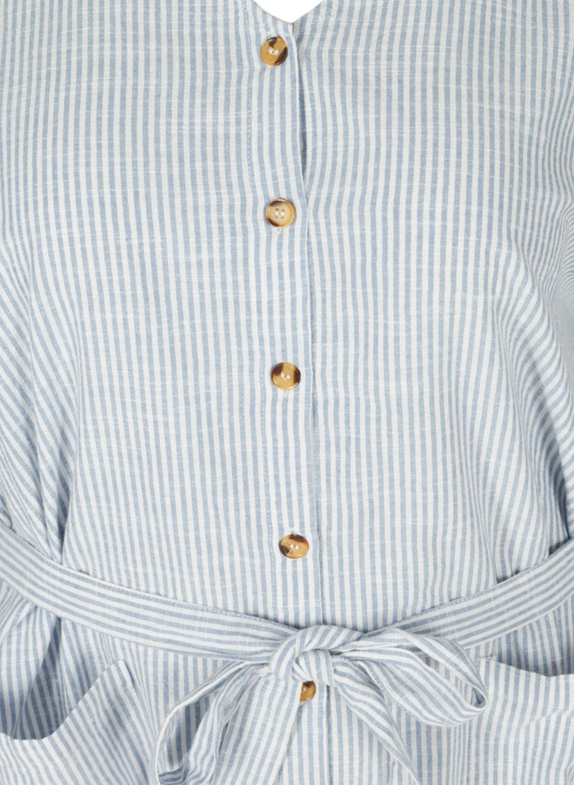 Stribet skjortekjole i bomuld med lommer, Country Blue Stripe, Packshot image number 2