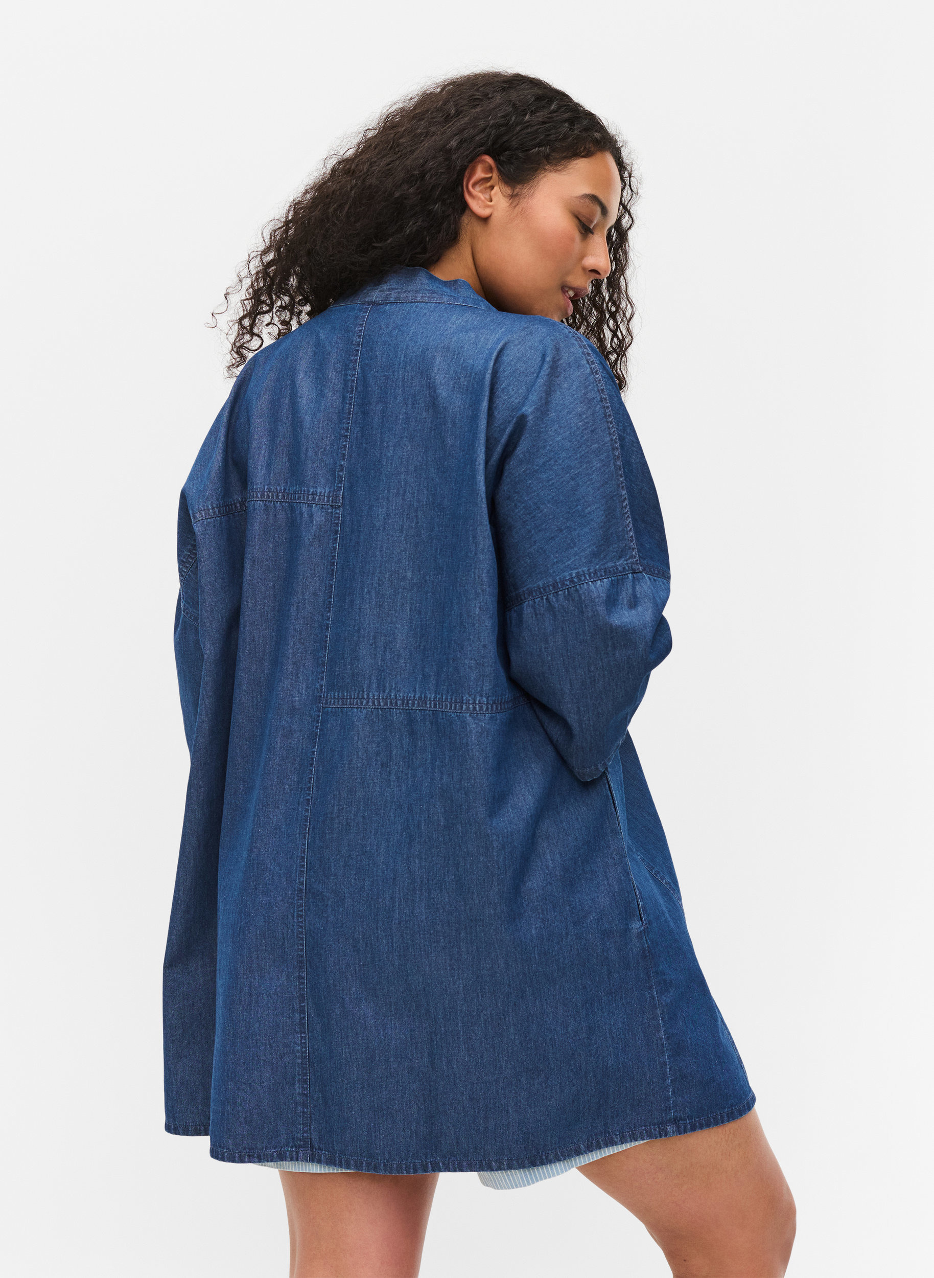 Denim kimono med 3/4 ærmer, Medium Blue Denim, Model image number 1