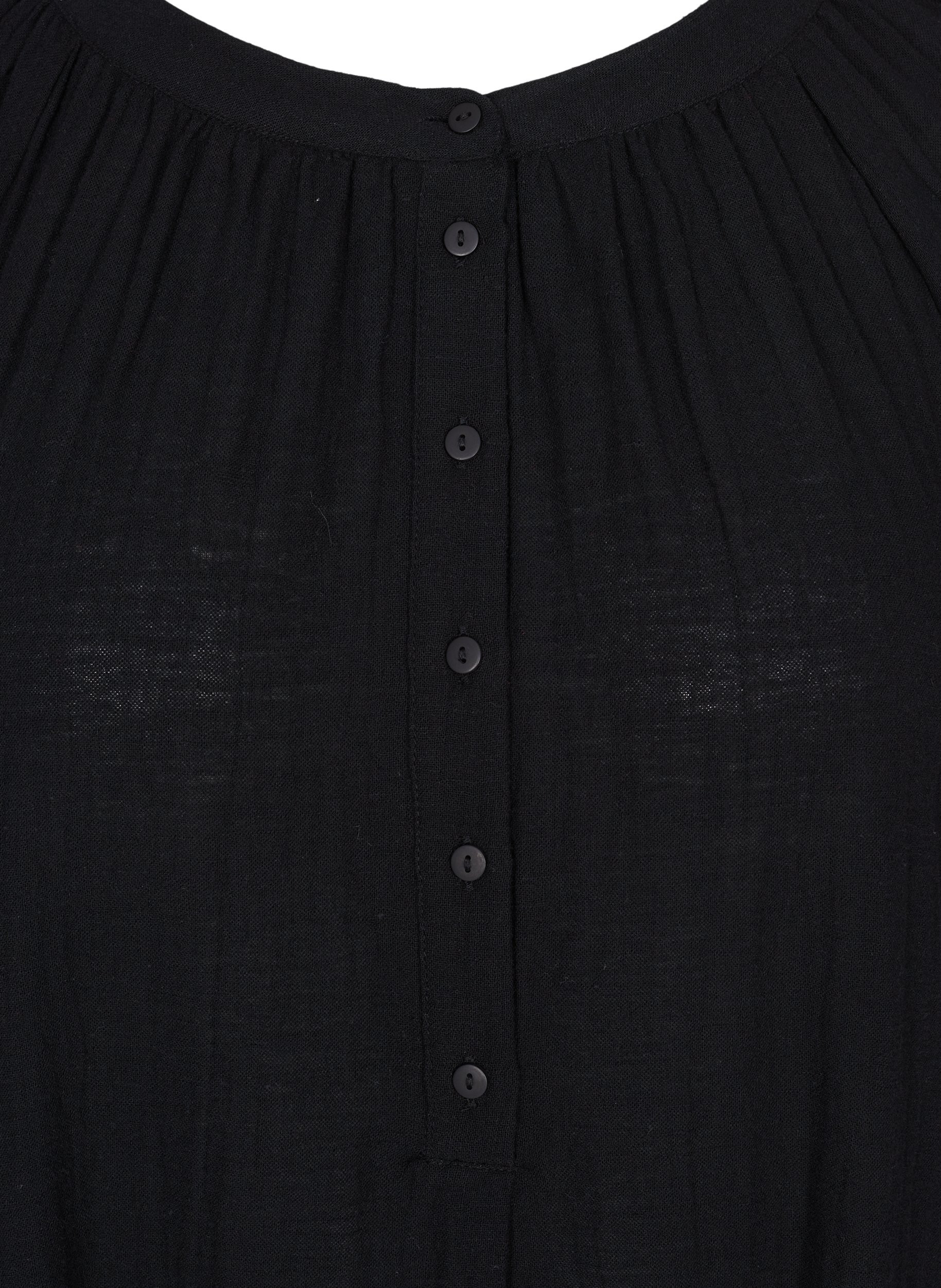 Bomulds tunika med knapper og 3/4 ærmer, Black, Packshot image number 2