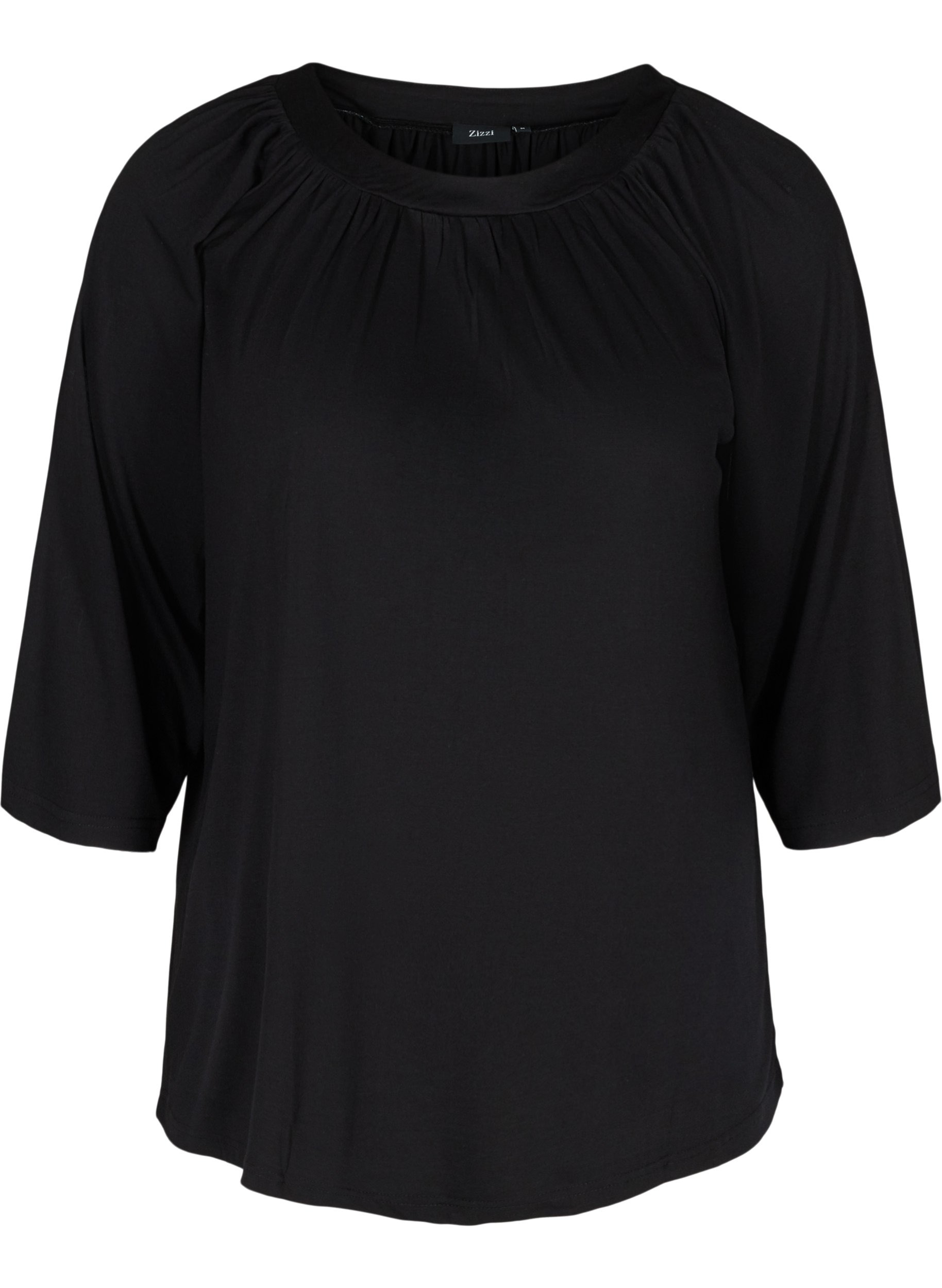 Ensfarvet bluse med 2/4 ærmer, Black, Packshot image number 0
