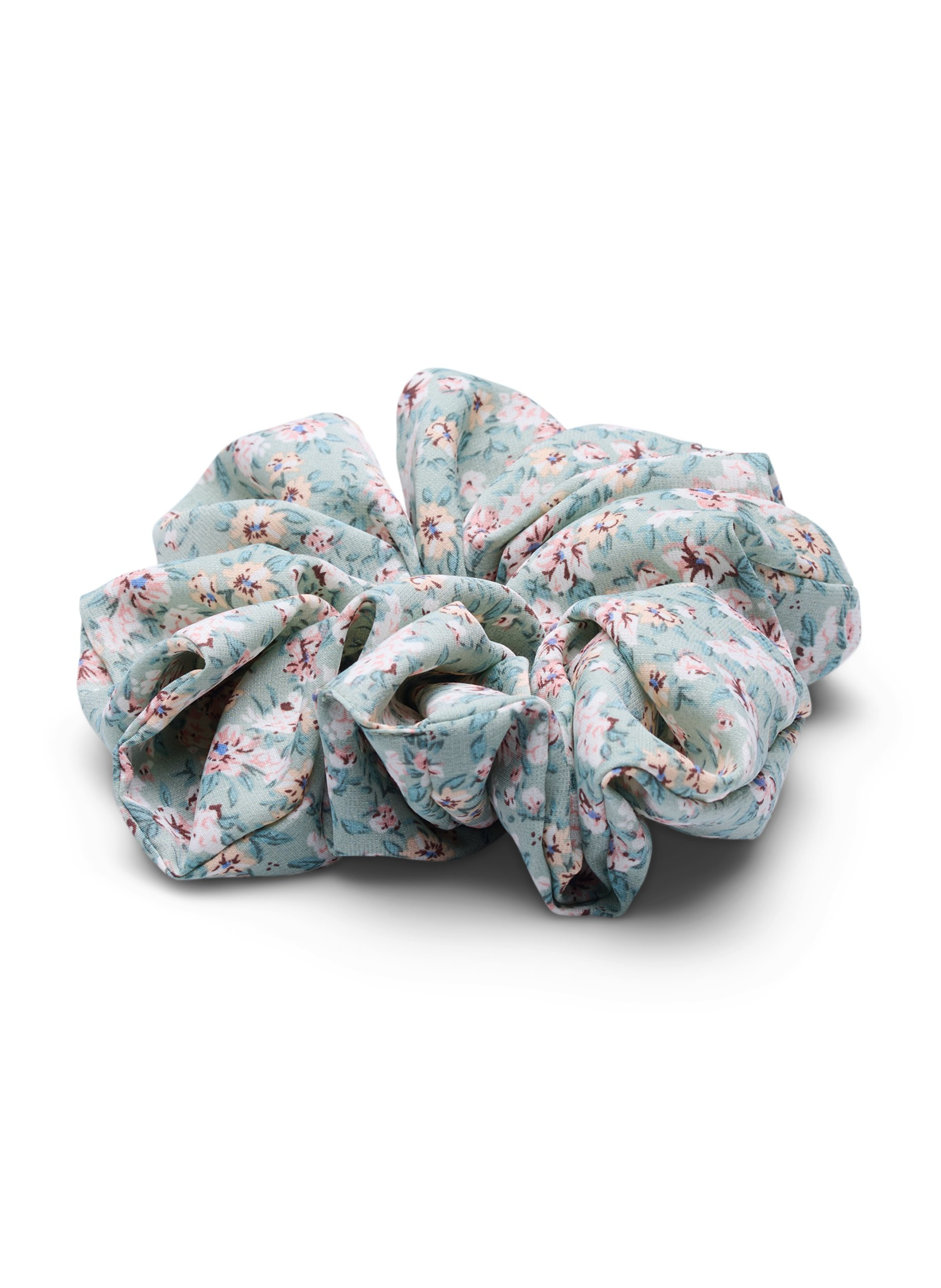 Scrunchie med blomsterprint, Green Flower, Packshot image number 1