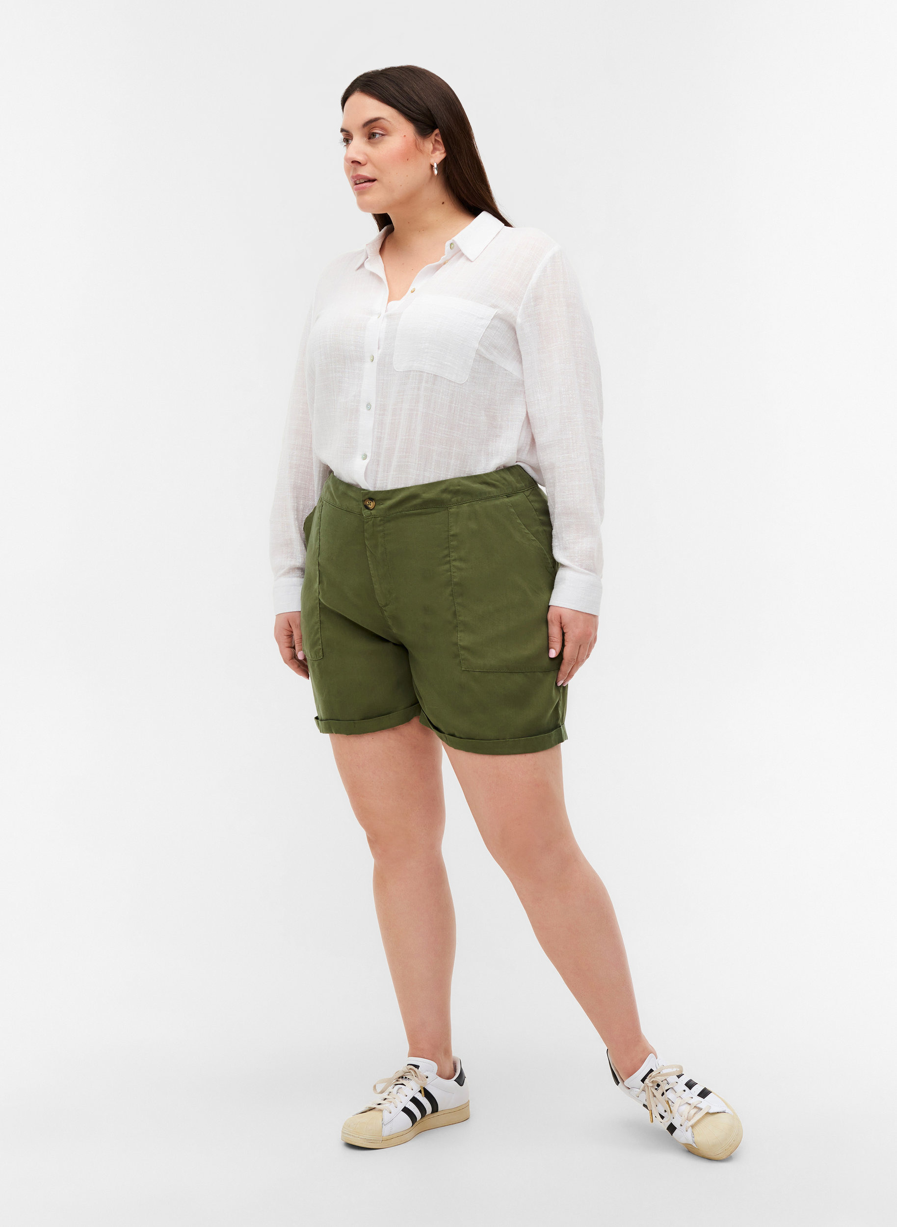 Løse shorts med lommer, Kaki Green, Model image number 3