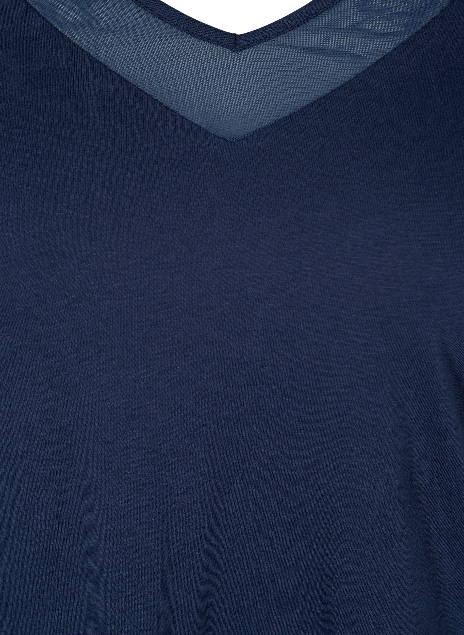 Langærmet bomulds bluse med mesh , Navy Blazer, Packshot image number 2