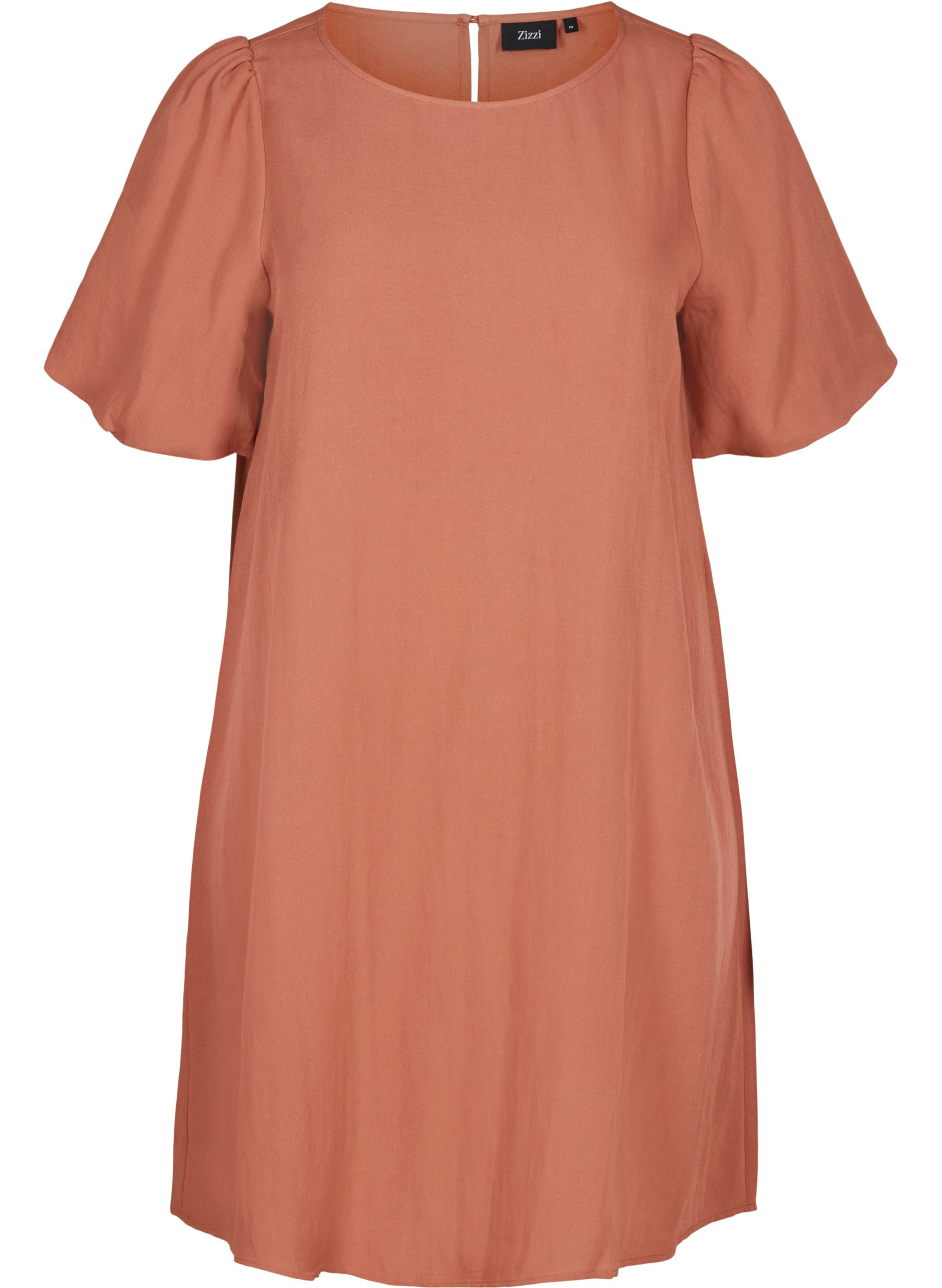 Kortærmet viskose kjole med a-form , Copper Brown, Packshot image number 0