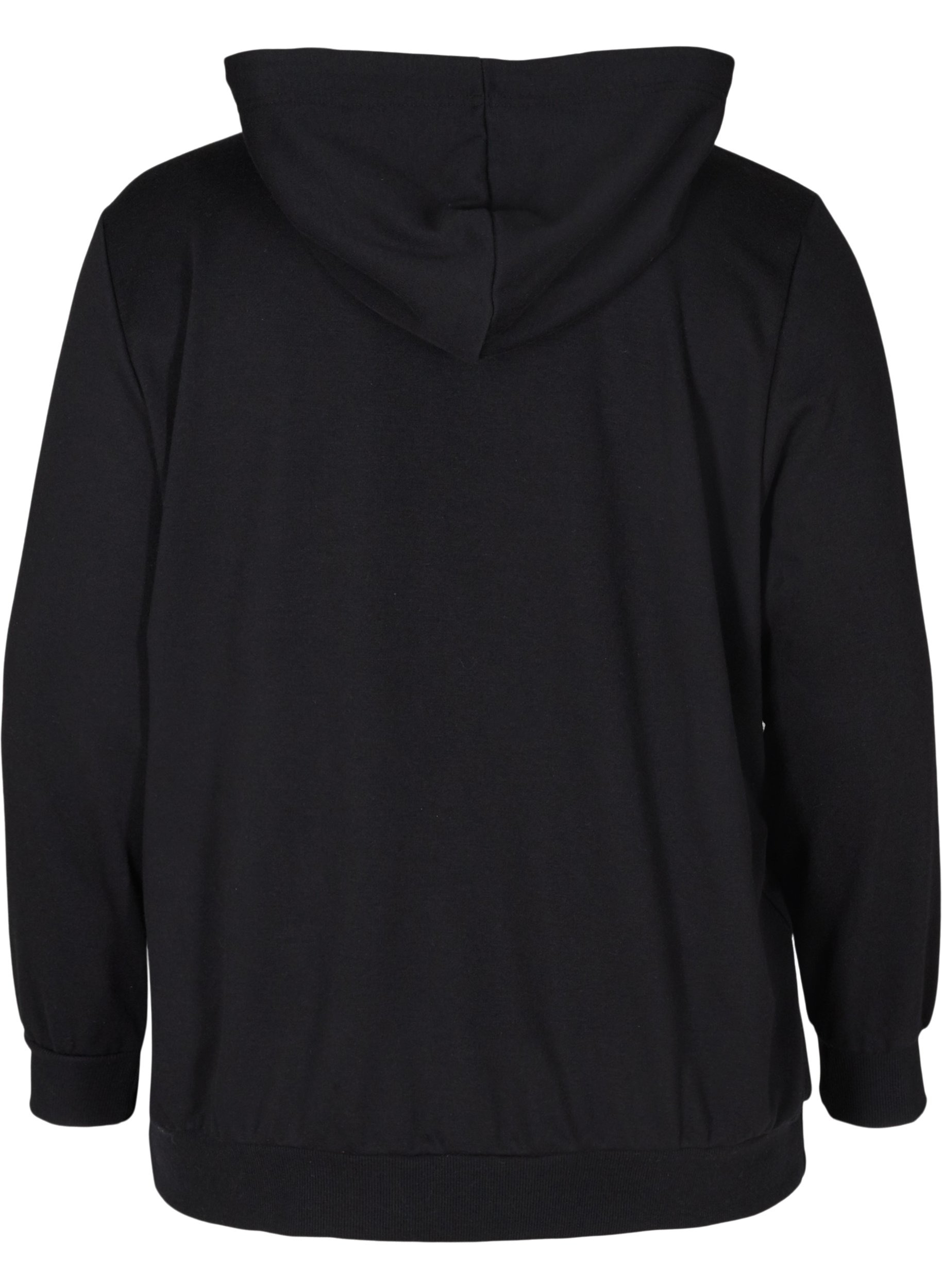 Sweatshirt med tryk og hætte, Black, Packshot image number 1
