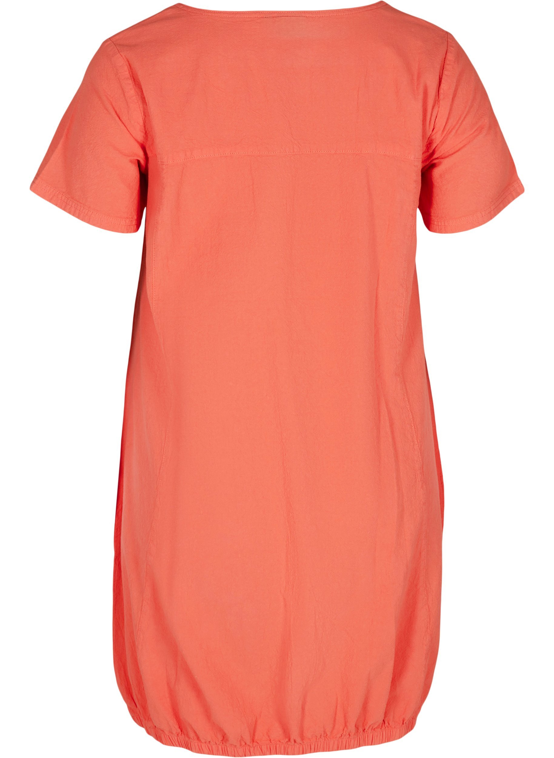 Kortærmet kjole i bomuld, Hot Coral, Packshot image number 1